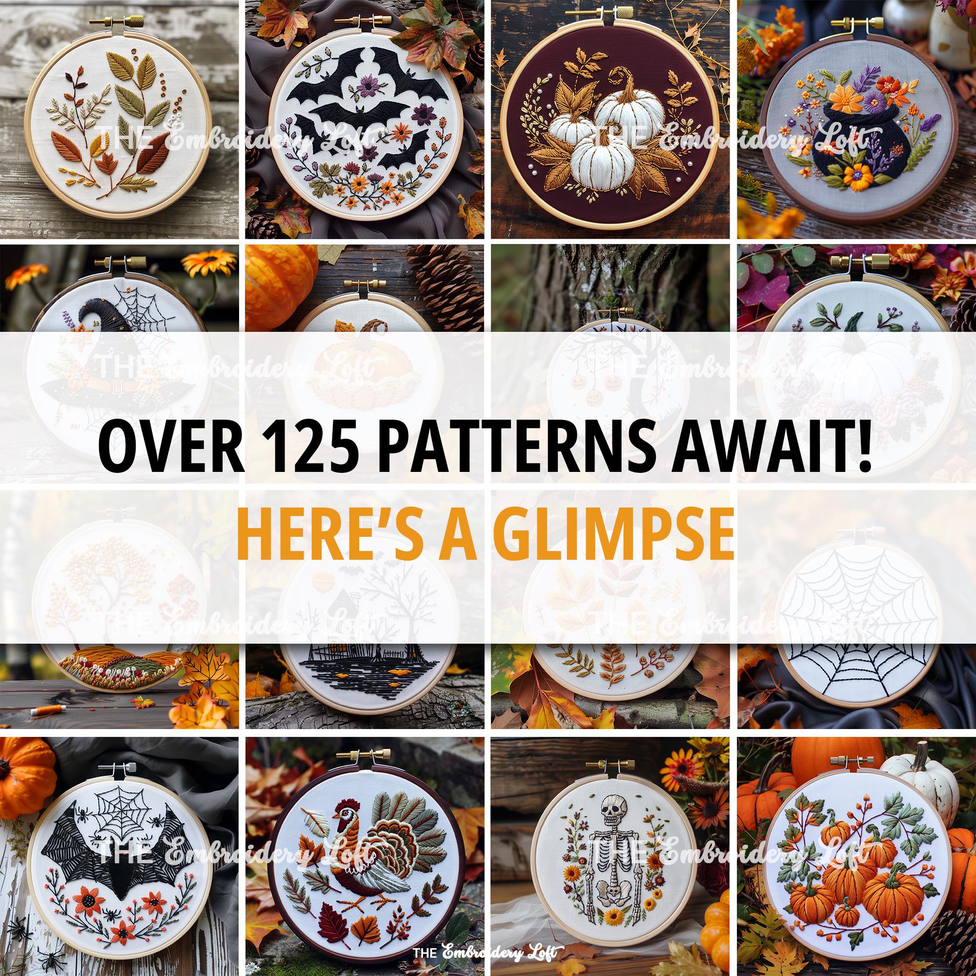 MINI COLLECTION, Autumn and Halloween Hand Embroidery Pattern Collection, Current and Future Designs, Lifetime Access, Hand Embroidery, DIY