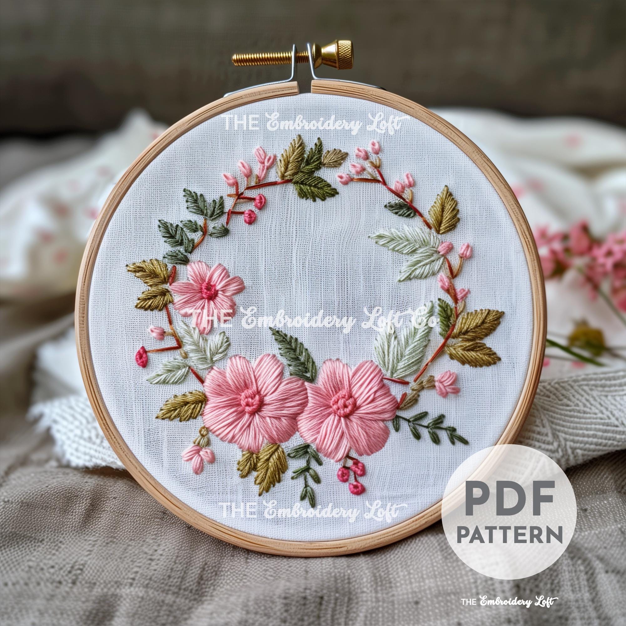 Blushing Floral Wreath Hand Embroidery Pattern