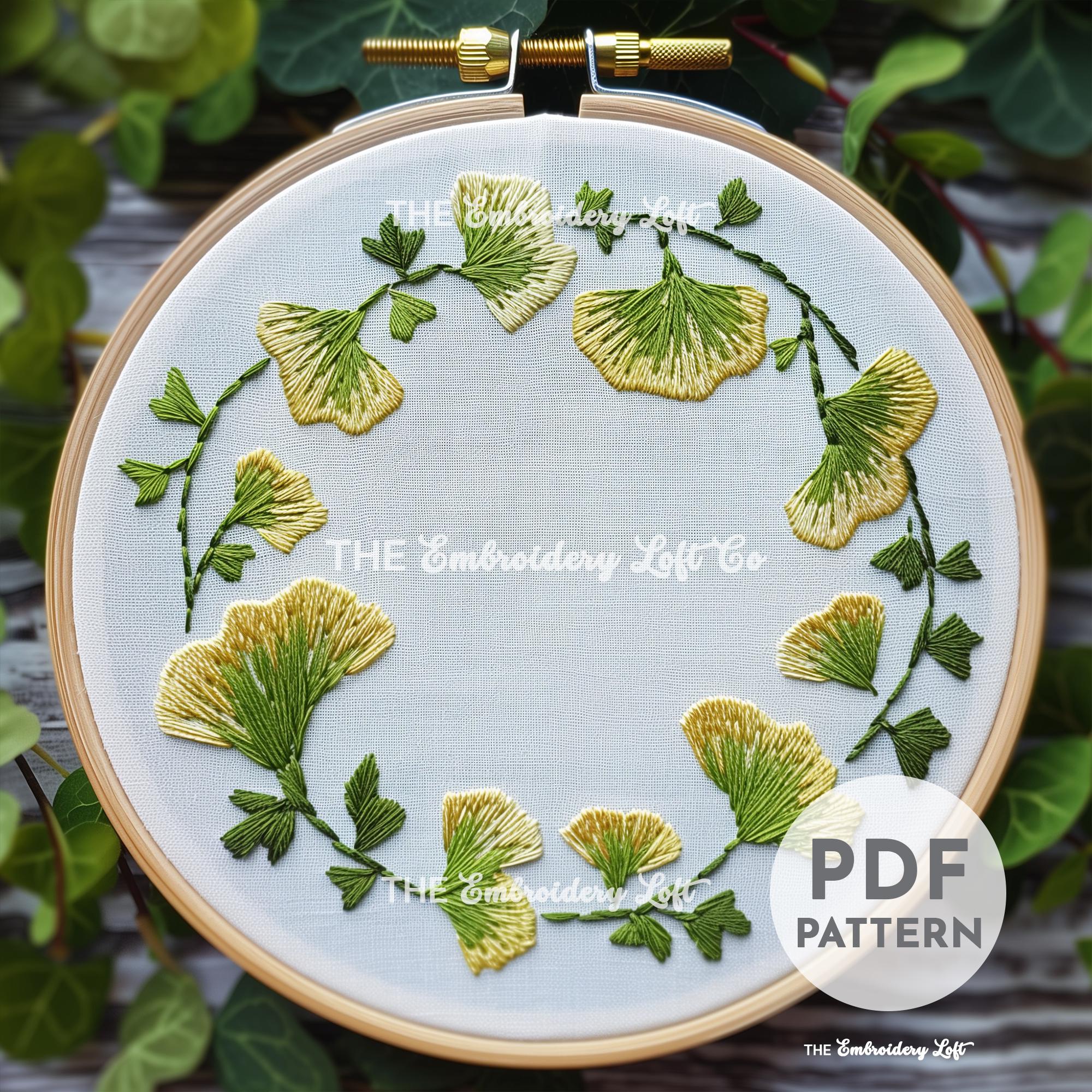Ginkgo Wreath Hand Embroidery Pattern