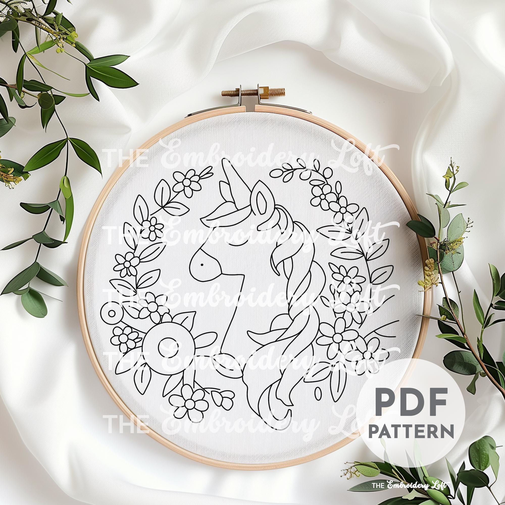 Pink Unicorn Hand Embroidery Pattern