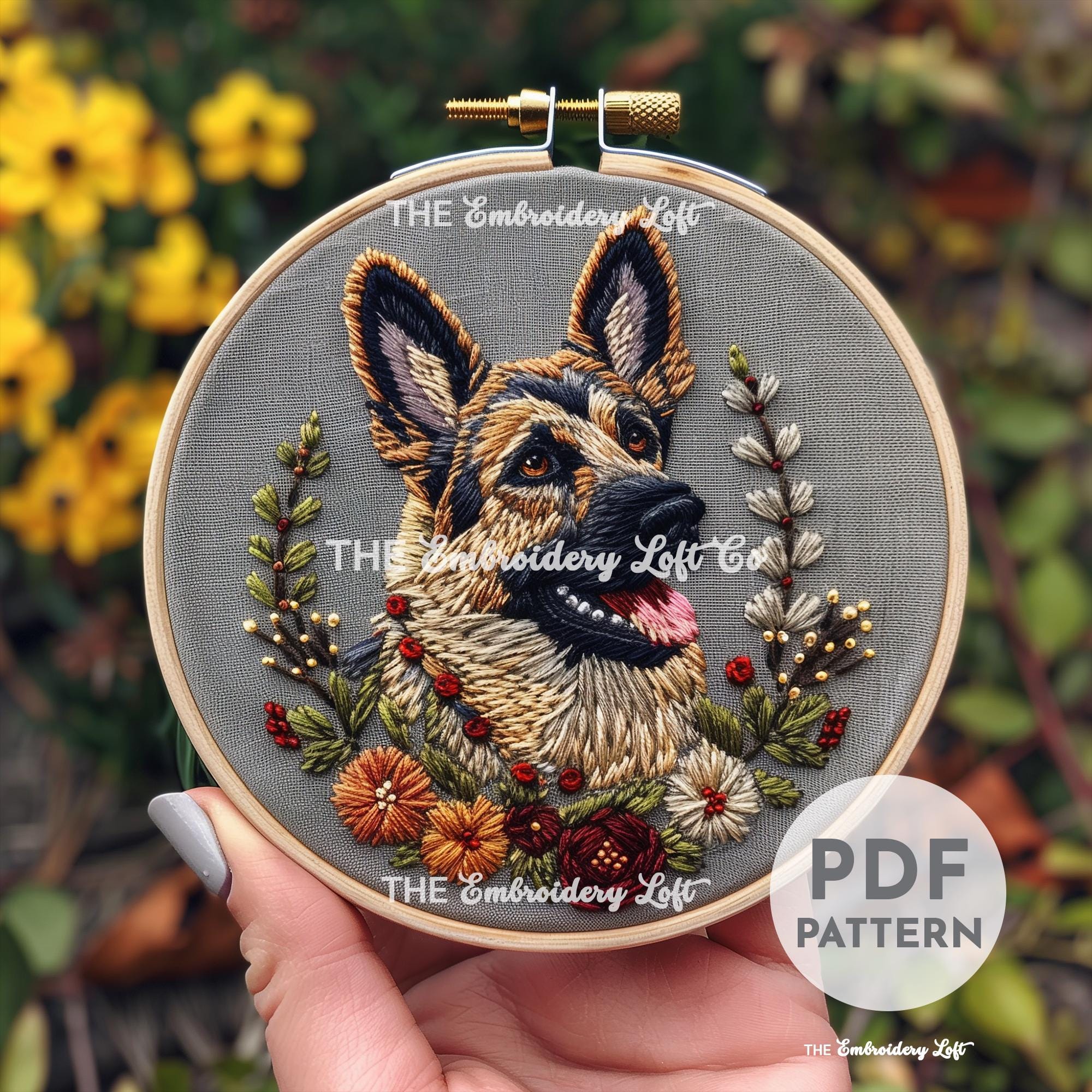 German Shepherd Hand Embroidery Pattern