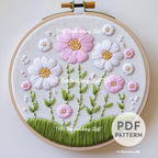 Pink and White Flowers Hand Embroidery Pattern