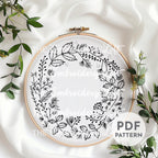 Black Floral Wreath Hand Embroidery Pattern