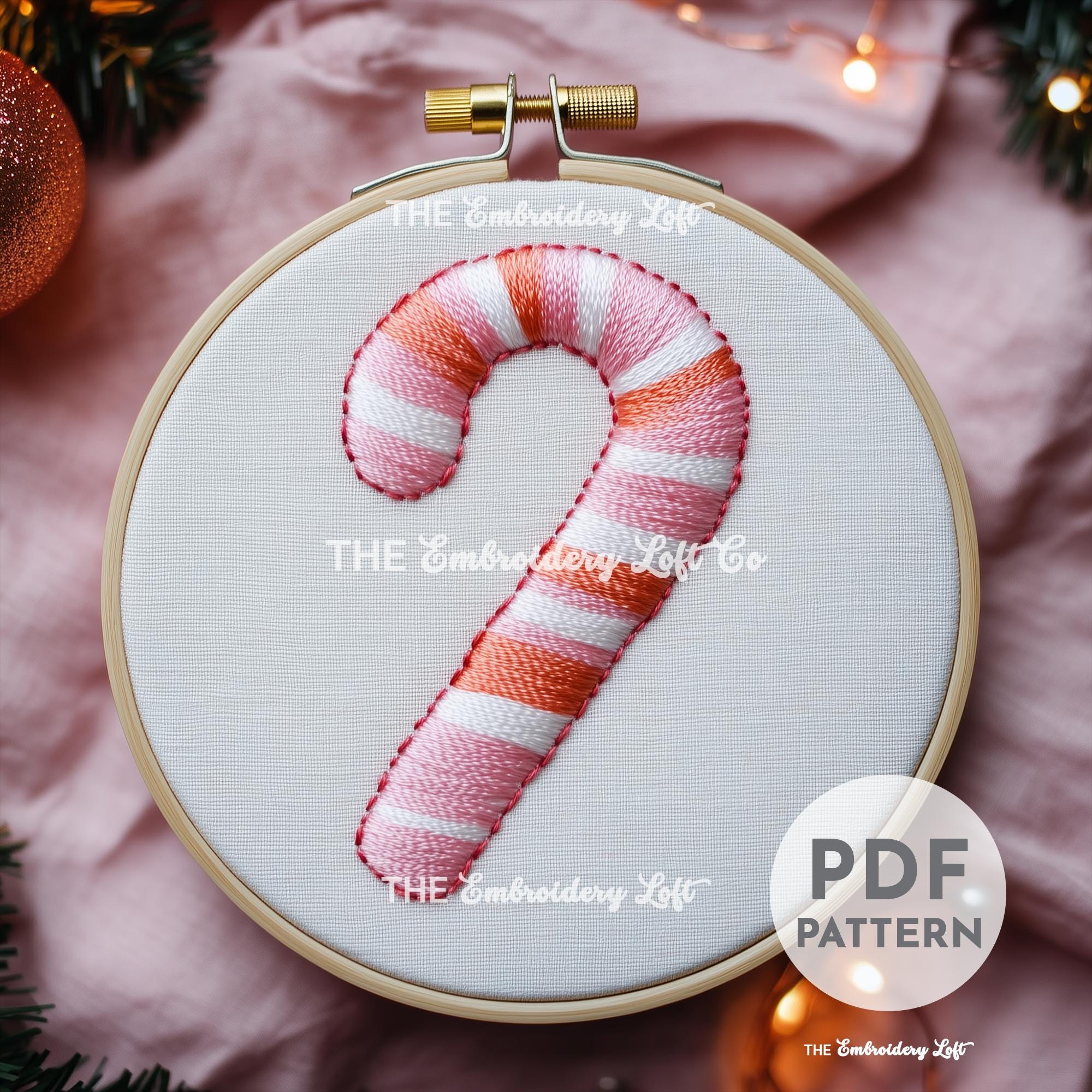 Pink Candy Cane Hand Embroidery Pattern