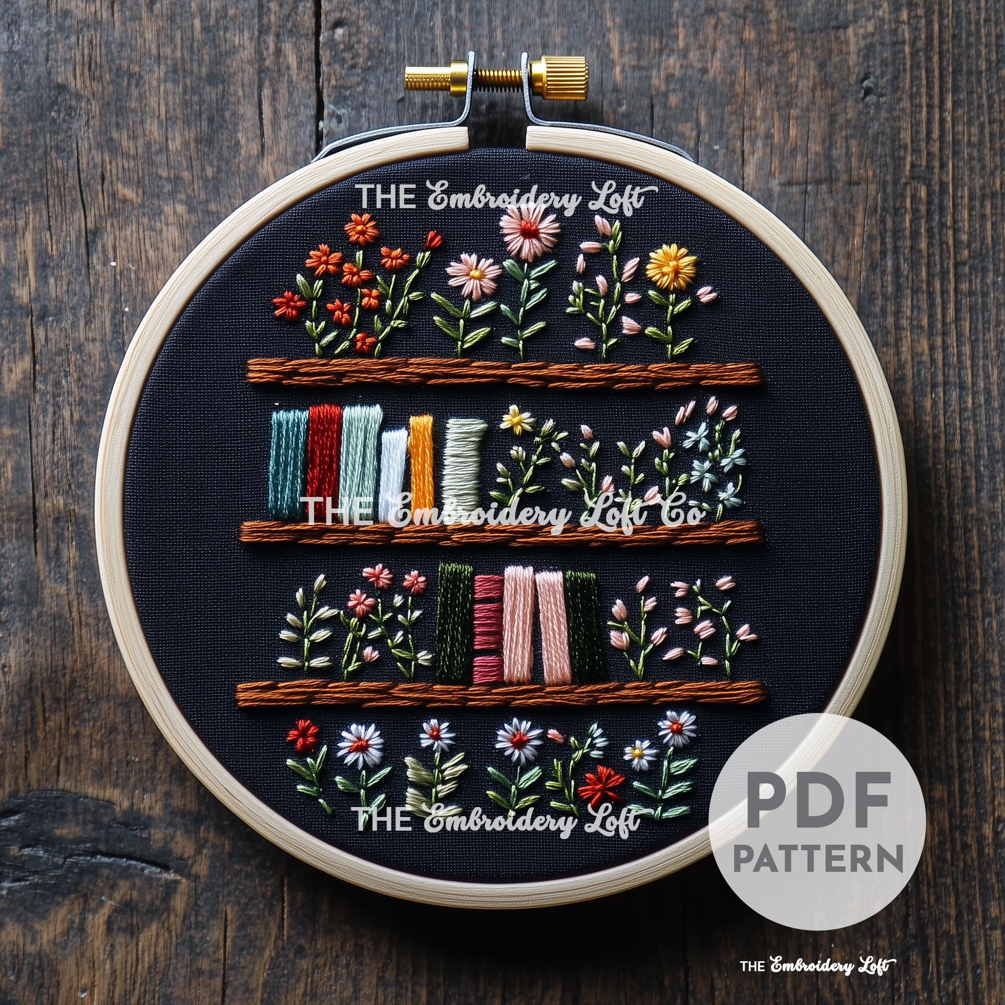 Floral Bookshelf Hand Embroidery Pattern