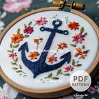 Floral Anchor Hand Embroidery Pattern