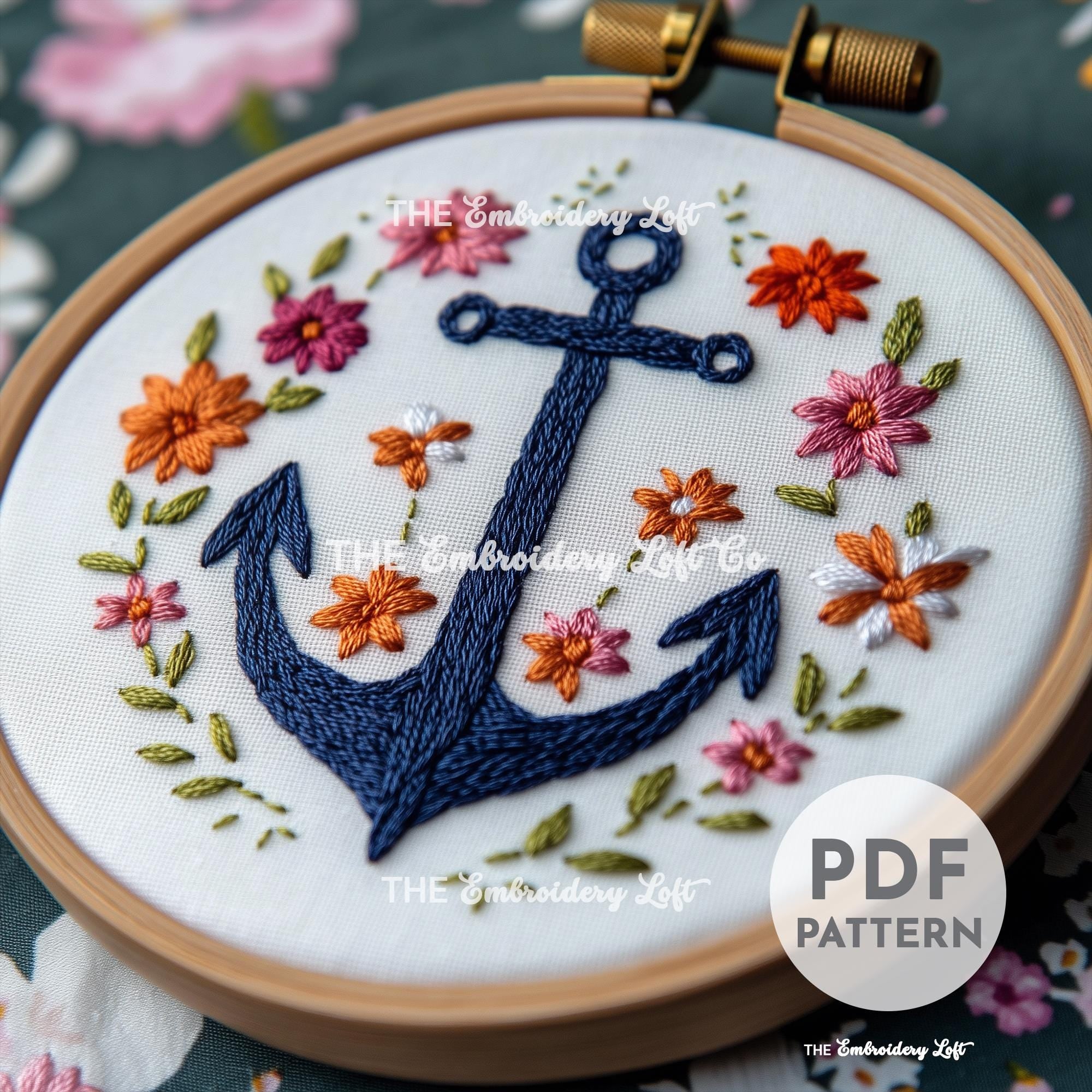 Floral Anchor Hand Embroidery Pattern
