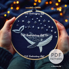 Celestial Whale Hand Embroidery Pattern
