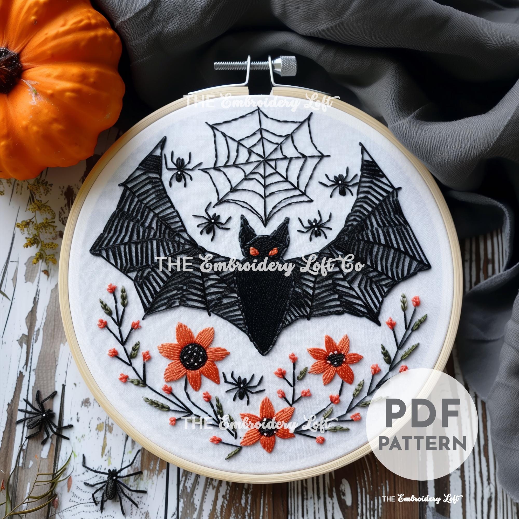 Spooky Bat Hand Embroidery Pattern