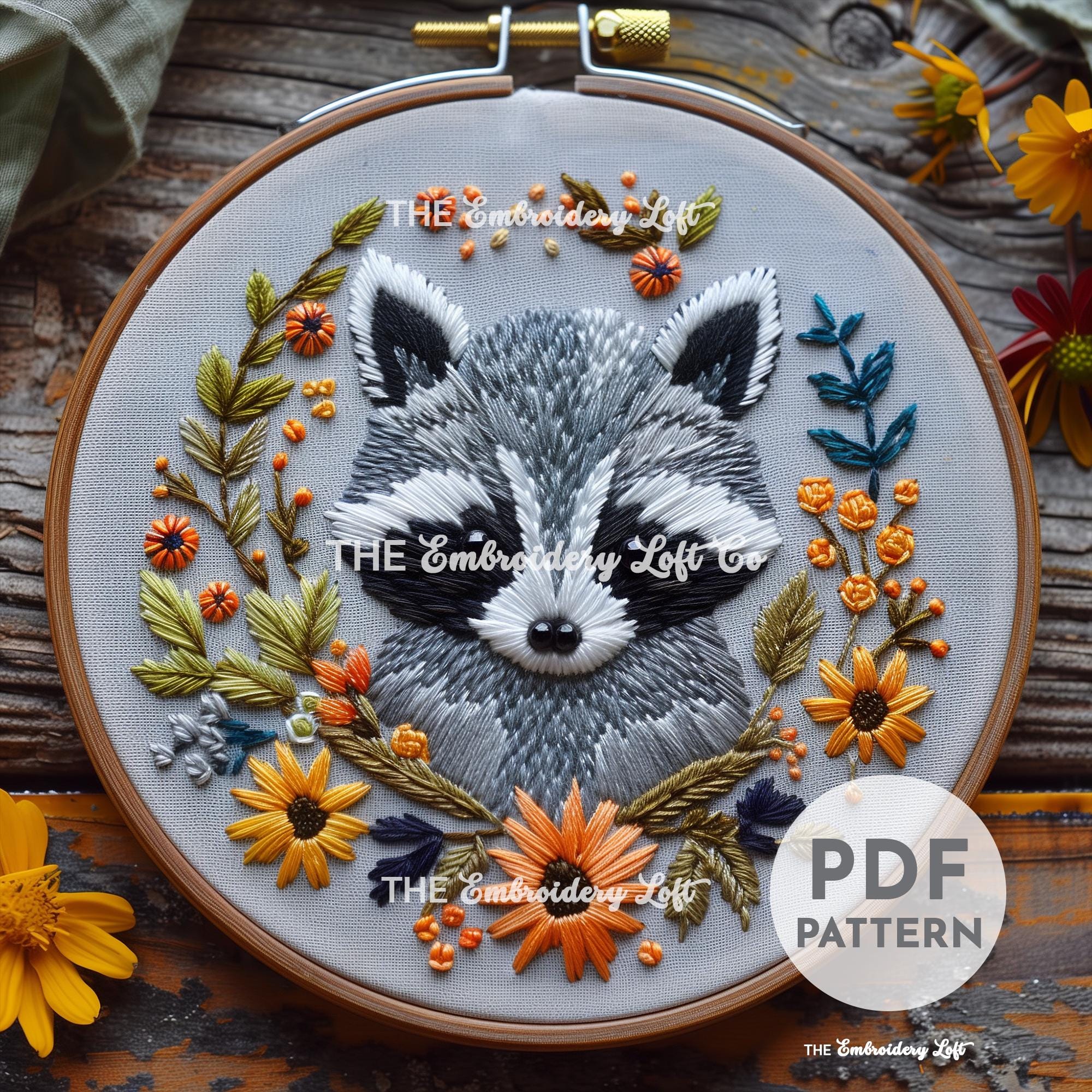 Baby Racoon Hand Embroidery Pattern
