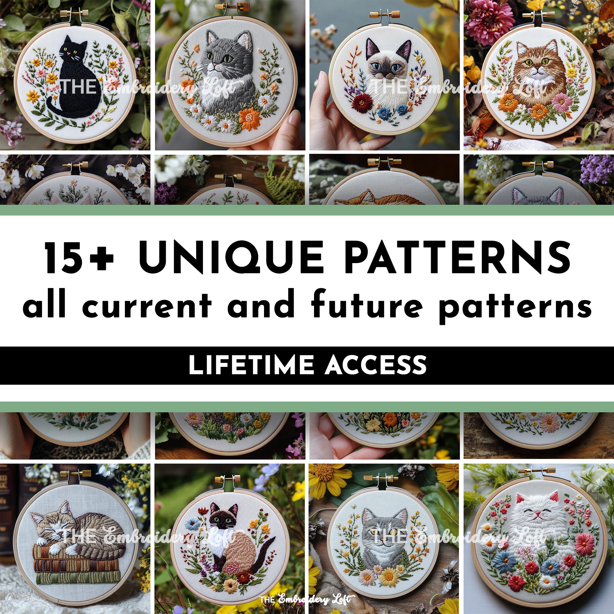 MINI COLLECTION, Cats Hand Embroidery Pattern Collection, Current and Future Designs, Lifetime Access, Hand Embroidery, Embroidery PDF