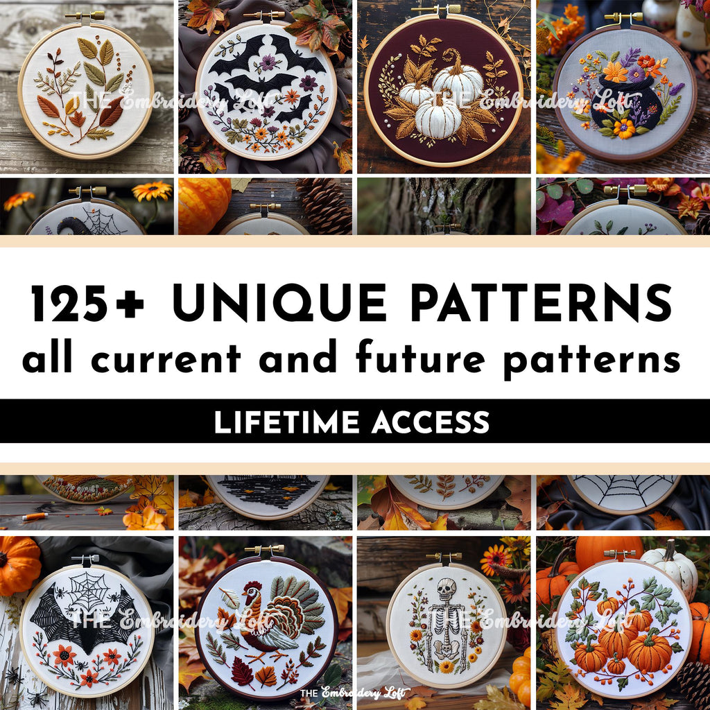 MINI COLLECTION, Autumn and Halloween Hand Embroidery Pattern Collection, Current and Future Designs, Lifetime Access, Hand Embroidery, DIY