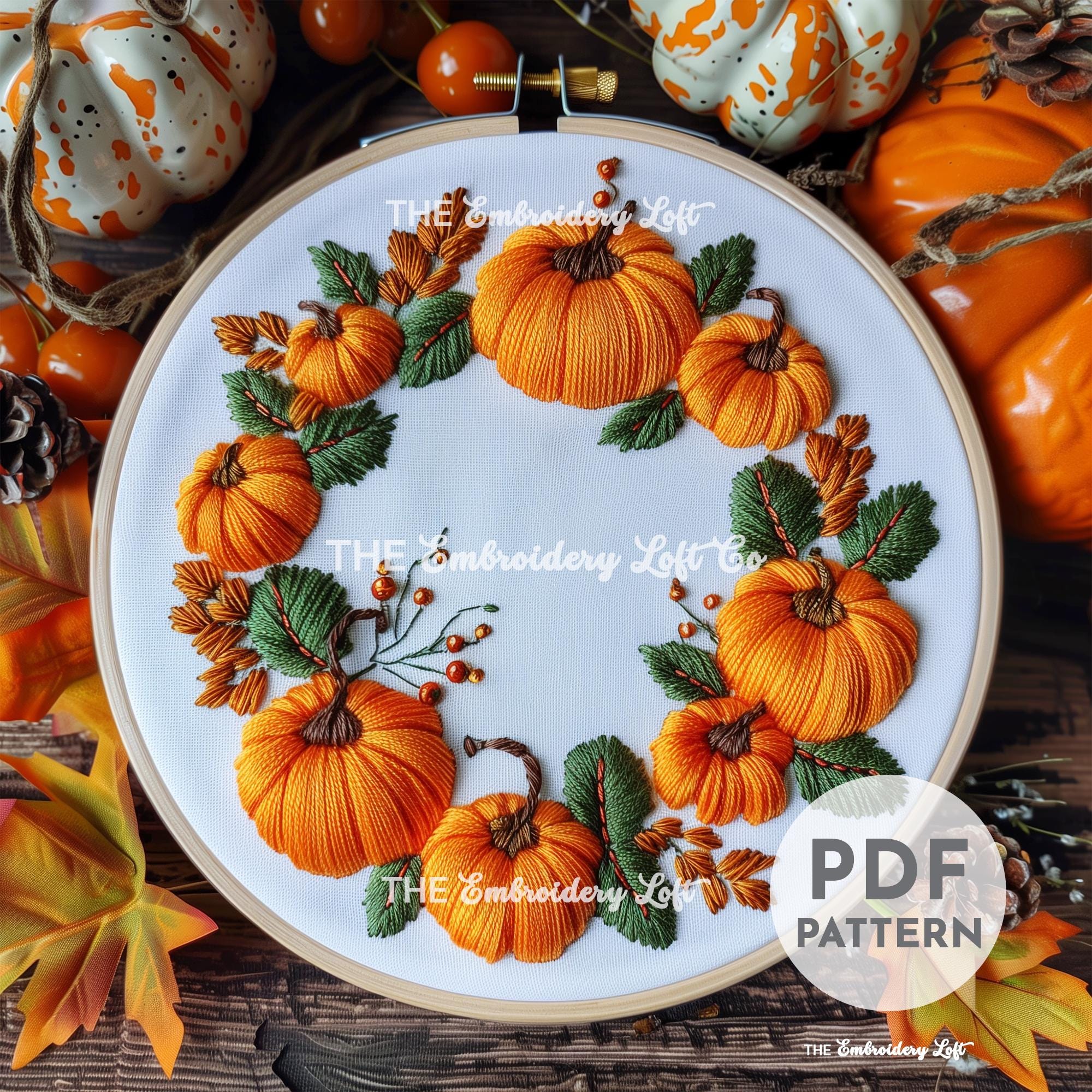 Pumpkin Wreath Hand Embroidery Pattern