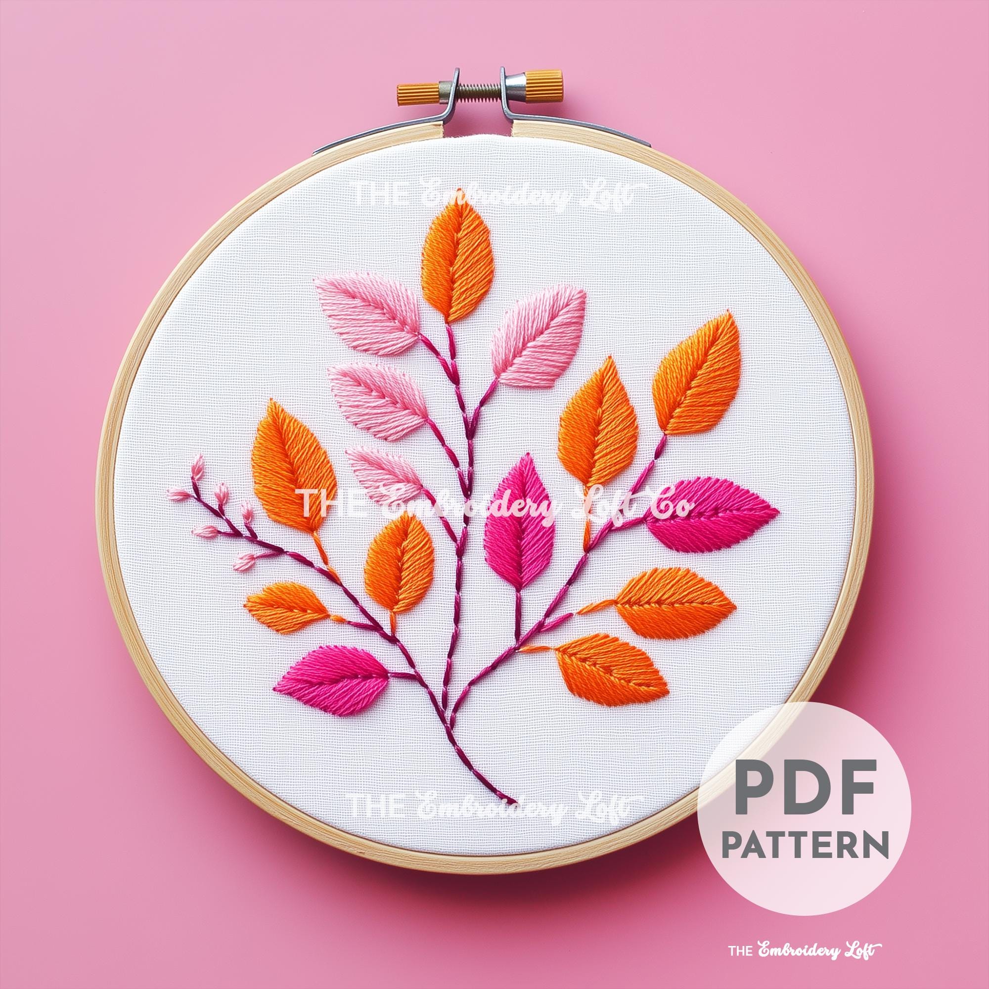 Retro Autumn Leaves Hand Embroidery Pattern