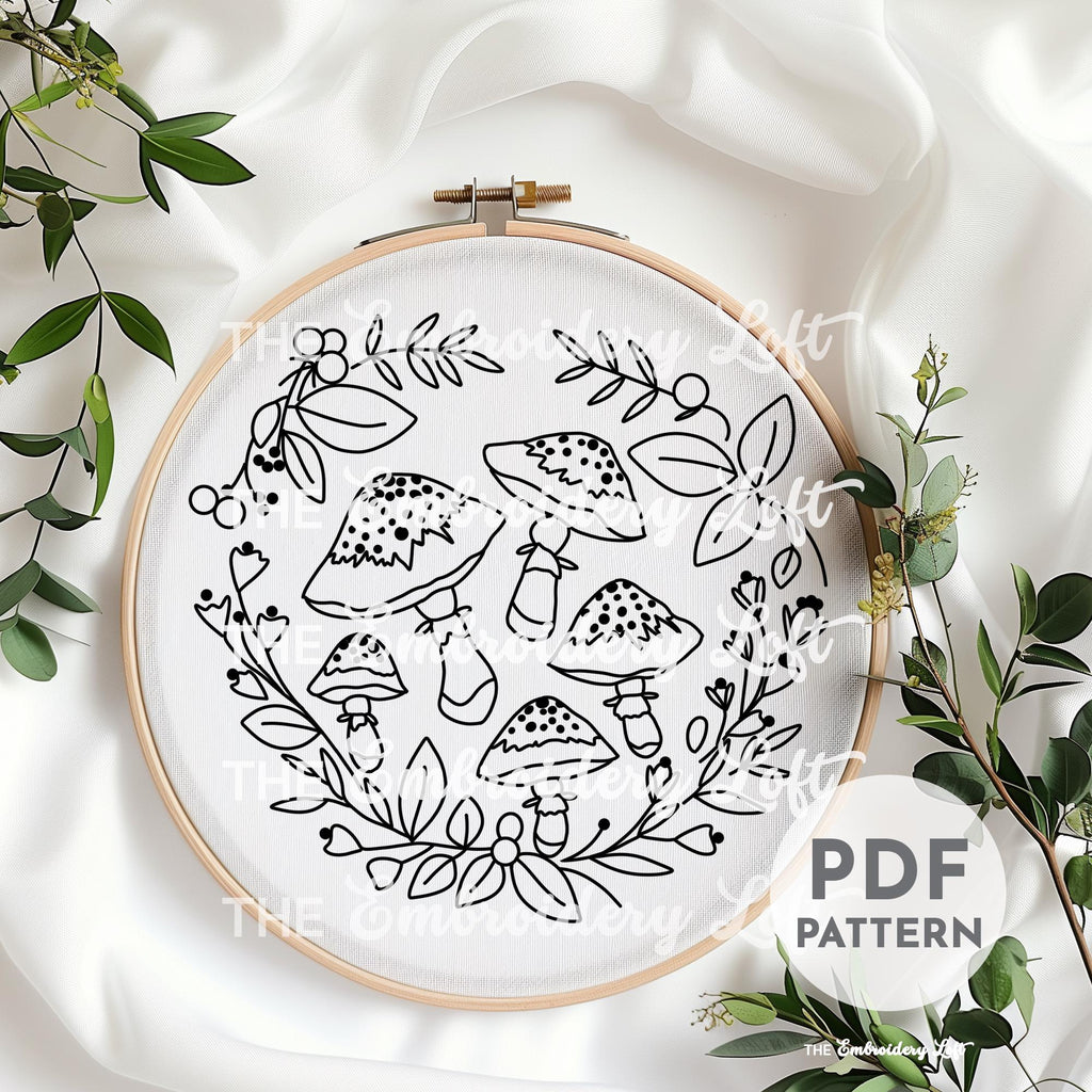 Forest Mushrooms Hand Embroidery Pattern