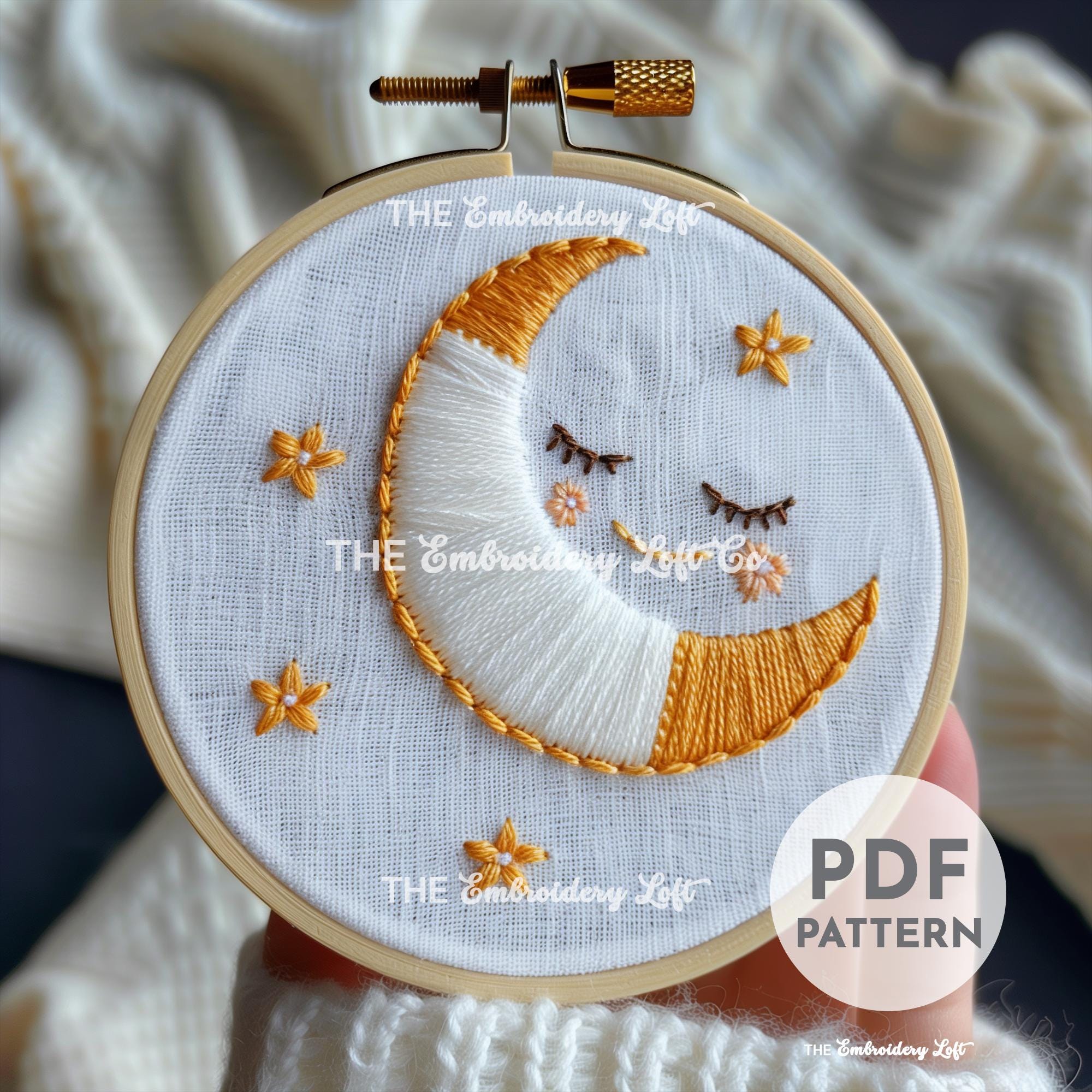 Baby Crescent Moon Hand Embroidery Pattern