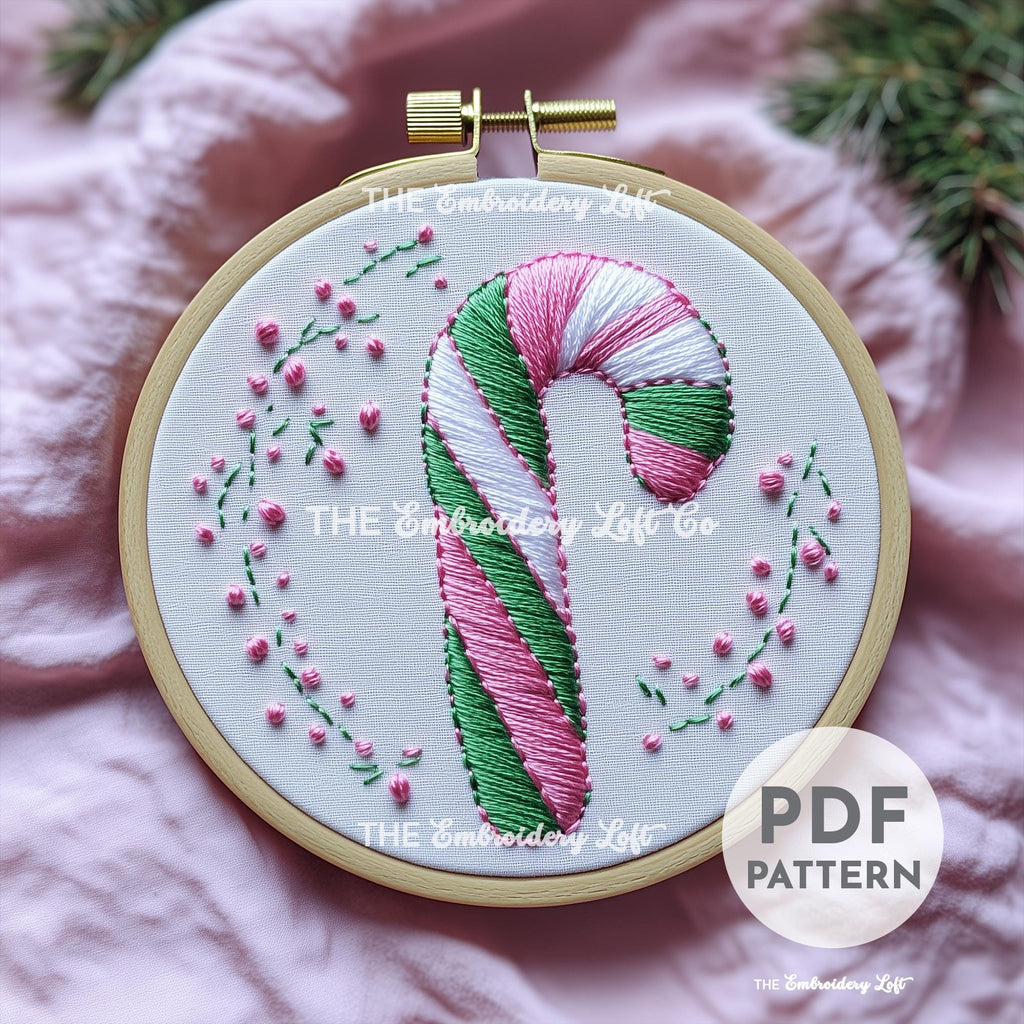 Peppermint Candy Cane Hand Embroidery Pattern