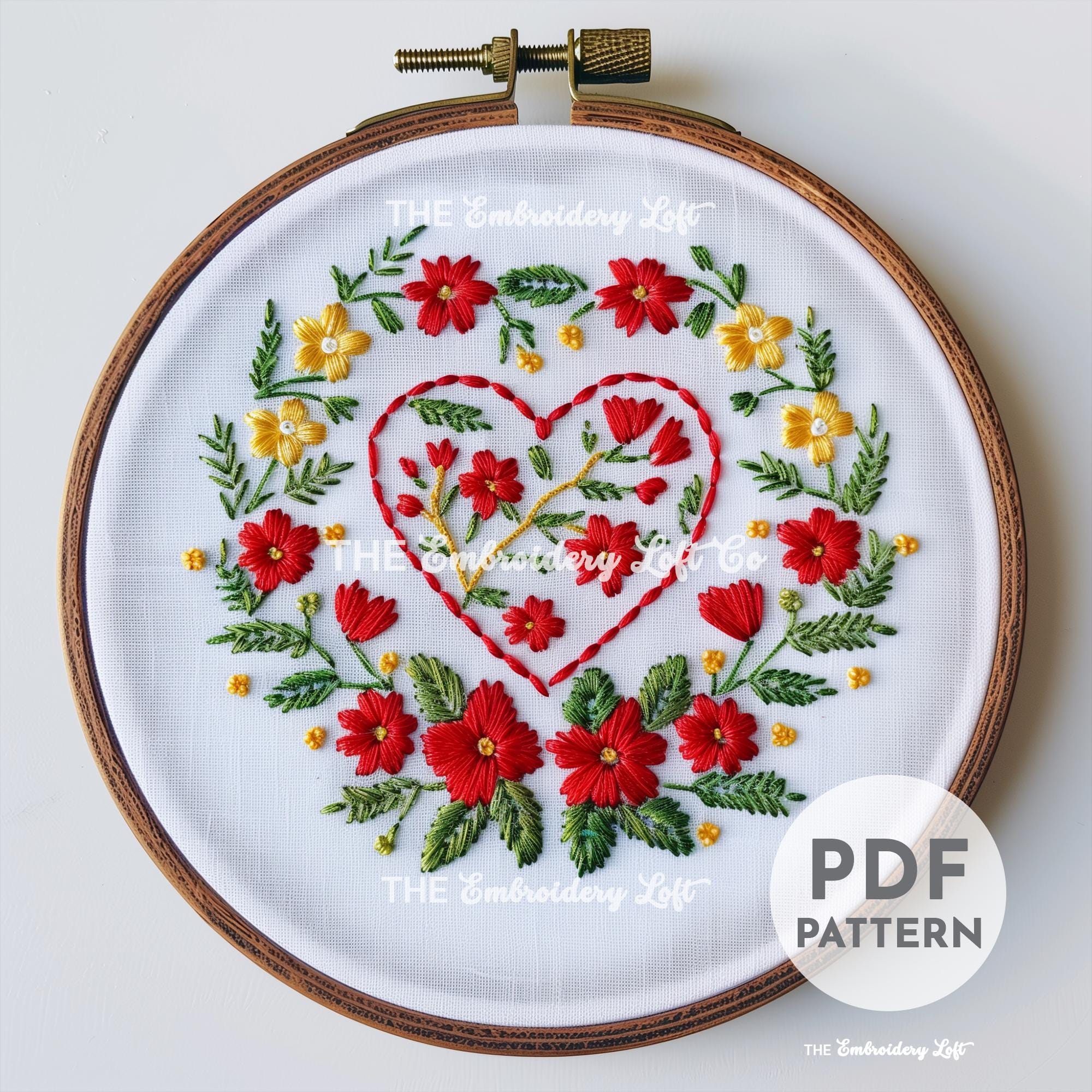 Romantic Heart Hand Embroidery Pattern
