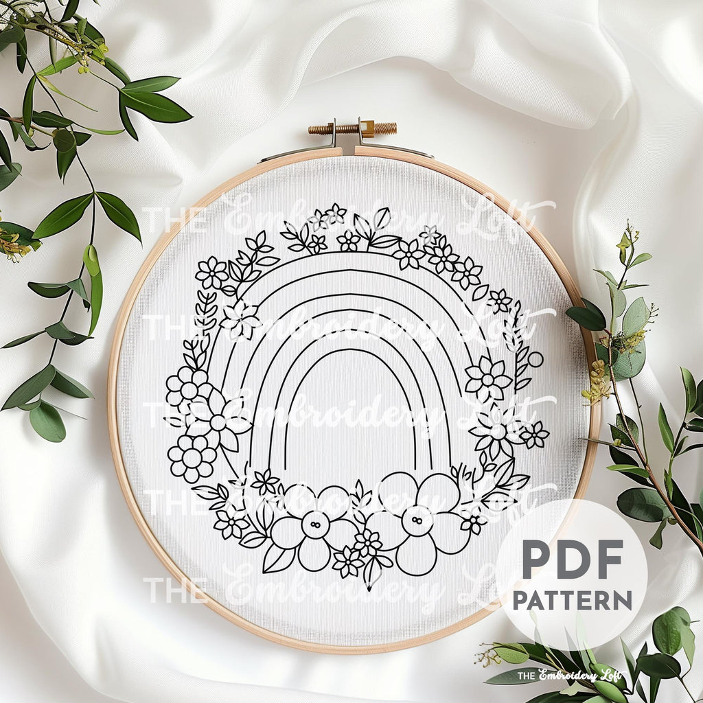 Floral Rainbow Hand Embroidery Pattern