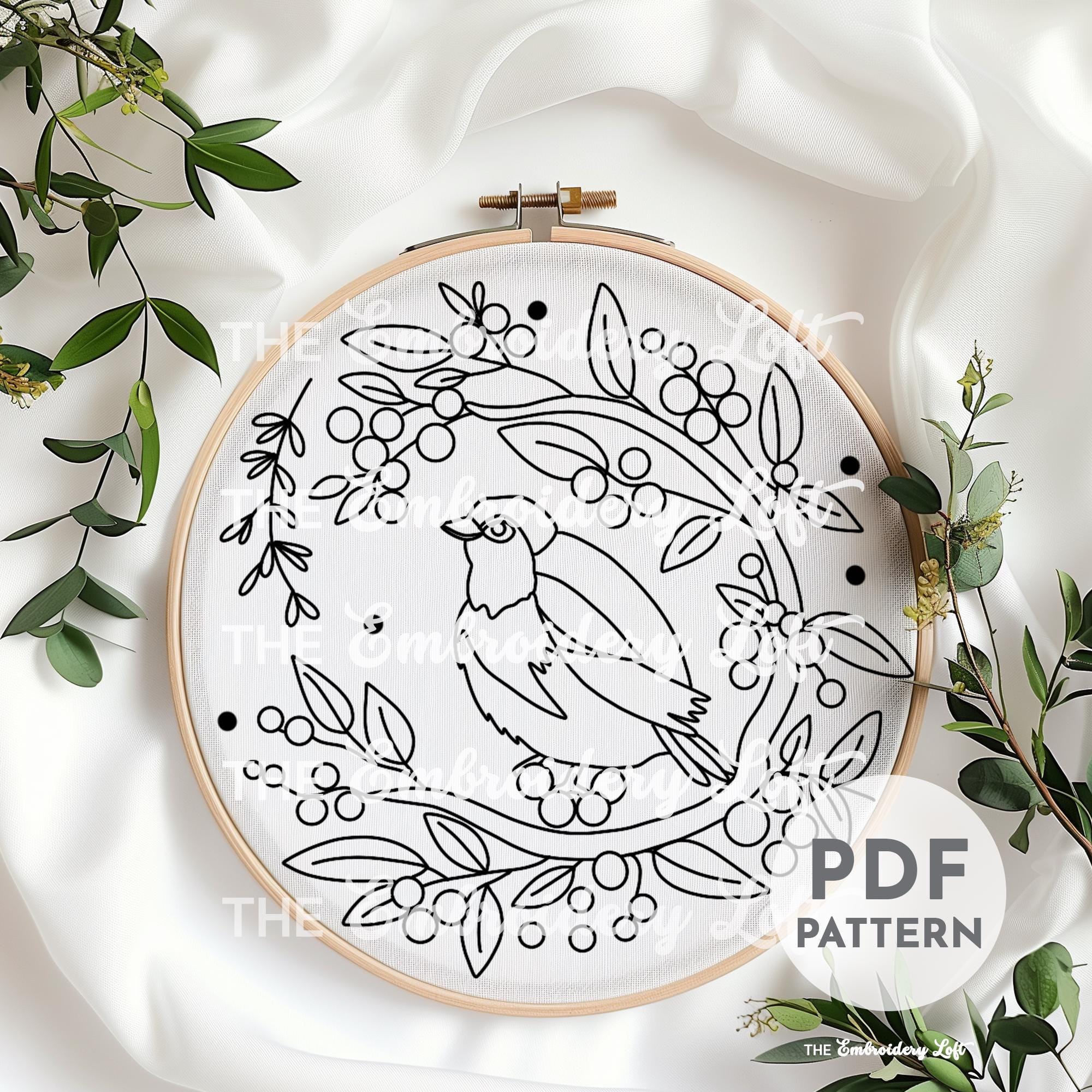 Twelve Days of Christmas, Partridge in a Pear Tree Hand Embroidery Pattern