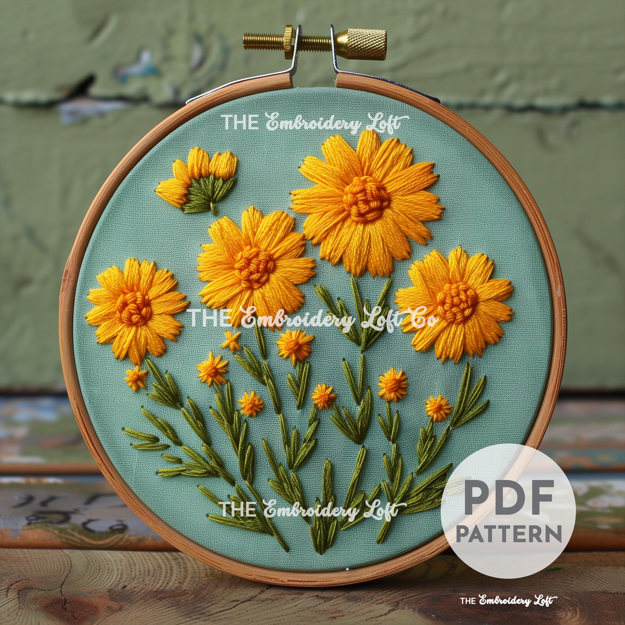 Marigold Flowers Hand Embroidery Pattern