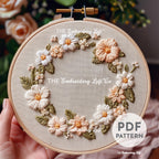 Peachy Wreath Hand Embroidery Pattern