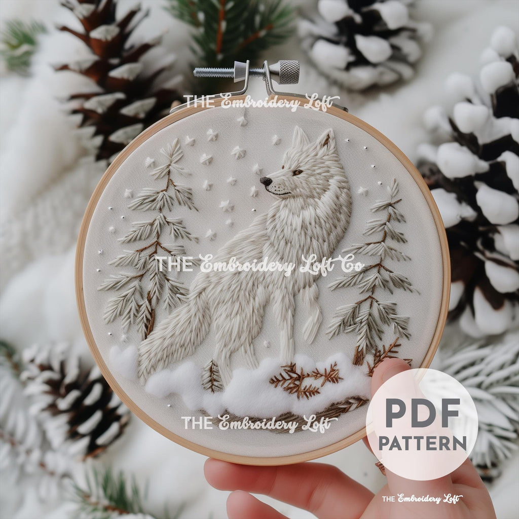 Winter Wolf Hand Embroidery Pattern
