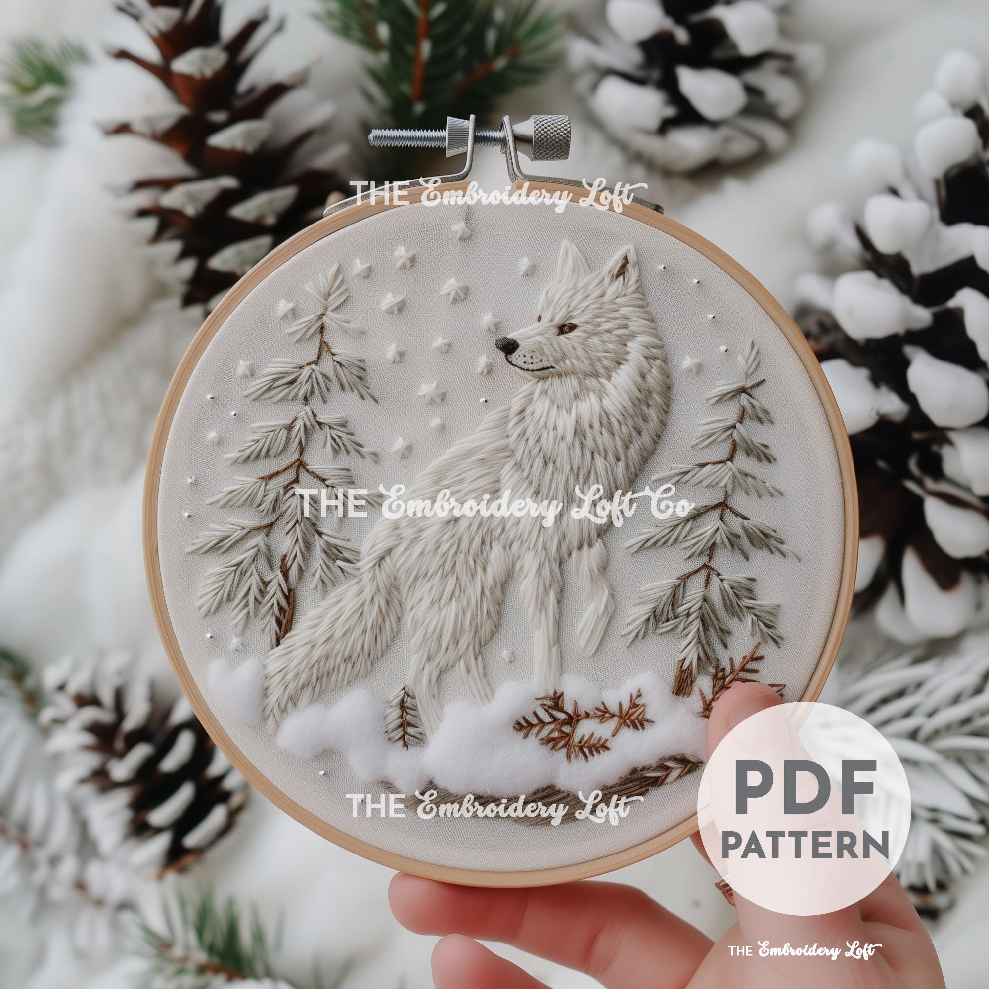 Winter Wolf Hand Embroidery Pattern