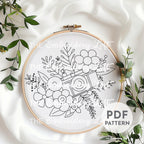 Floral Camera Hand Embroidery Pattern