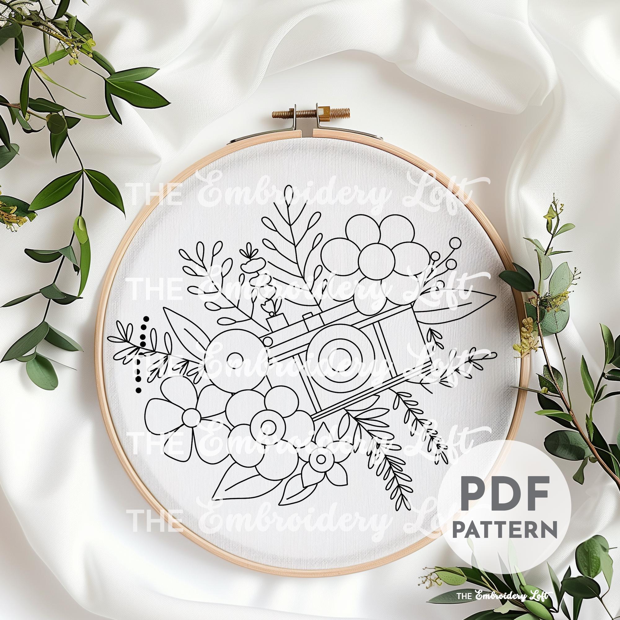 Floral Camera Hand Embroidery Pattern