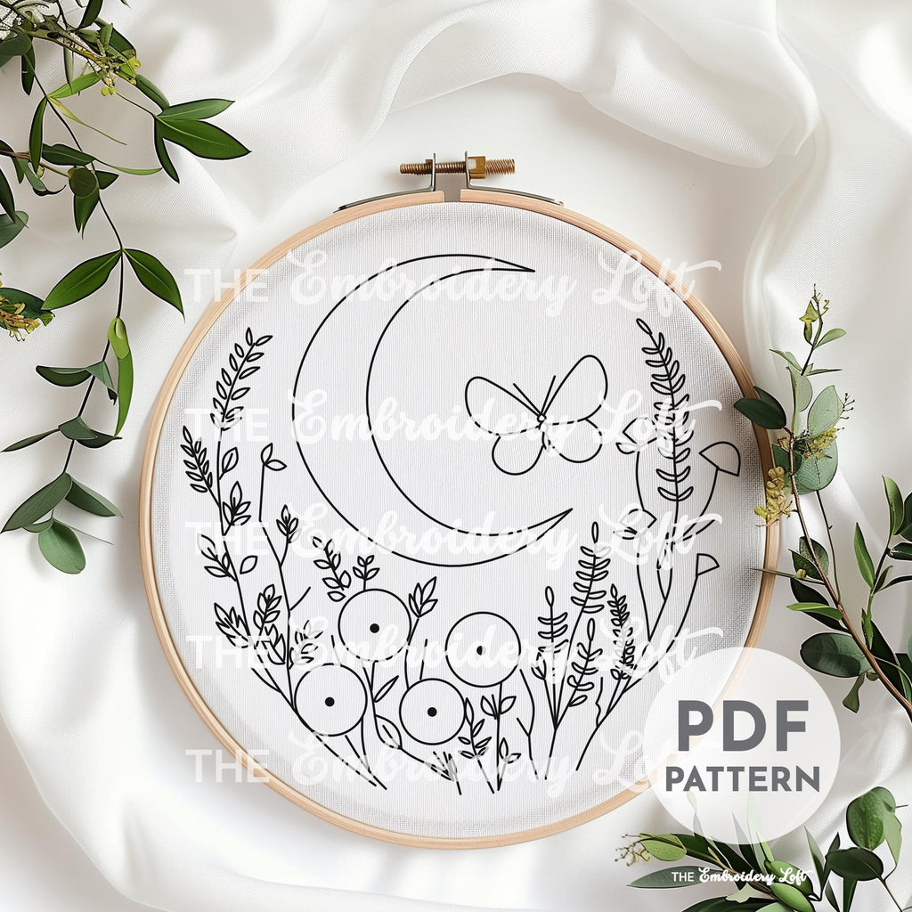 Lunar Butterfly Hand Embroidery Pattern
