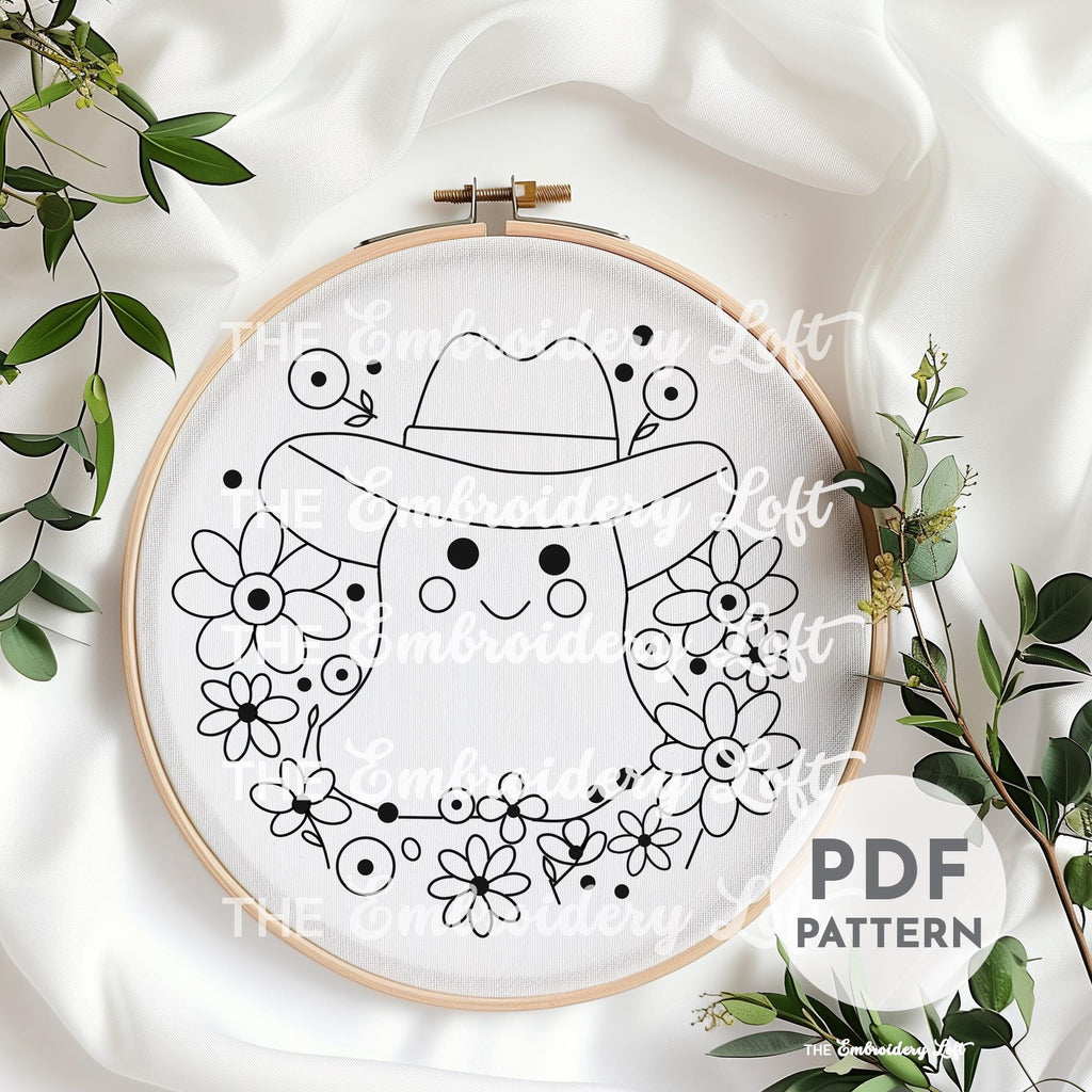 Retro Cowgirl Ghost Hand Embroidery Pattern