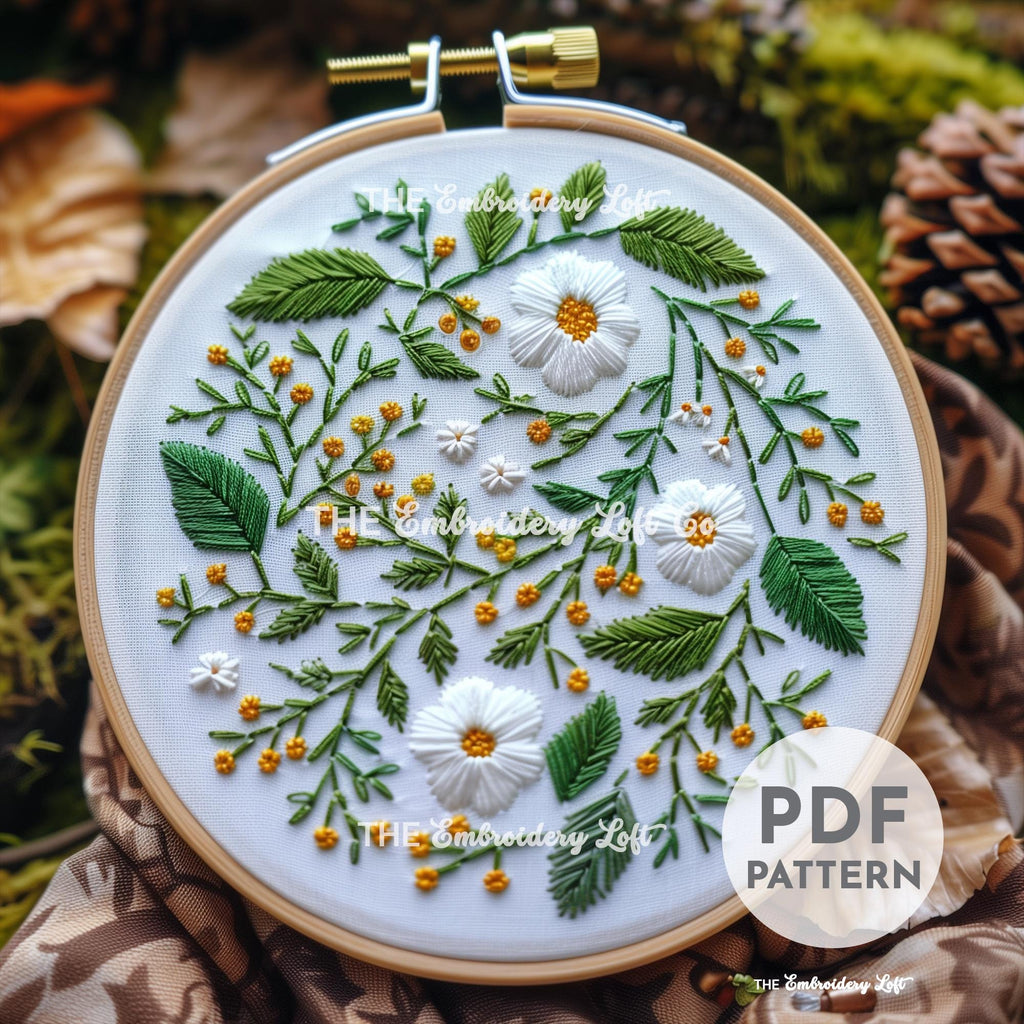 White Folk Flower Hand Embroidery Pattern