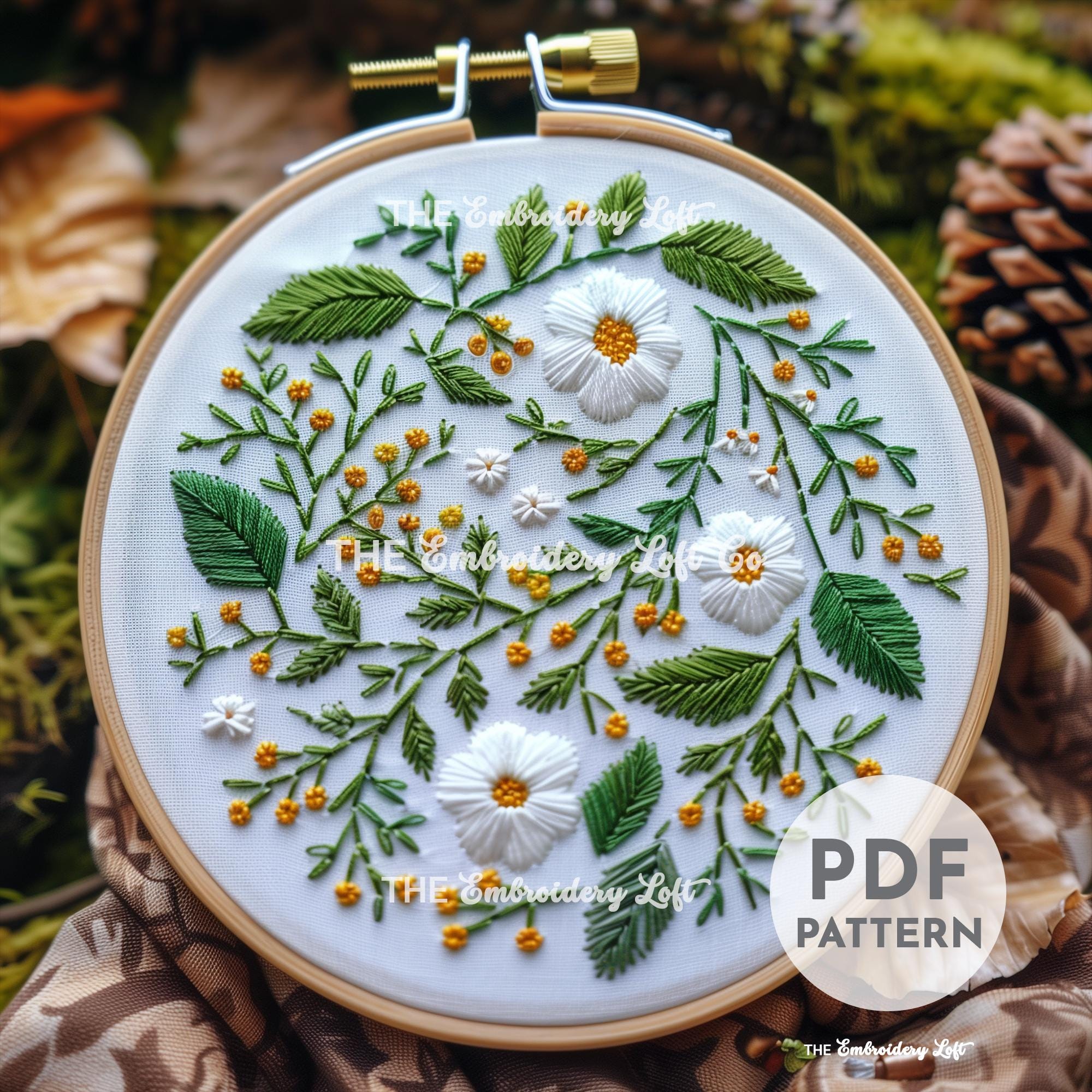 White Folk Flower Hand Embroidery Pattern