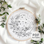 Floral Moon Hand Embroidery Pattern