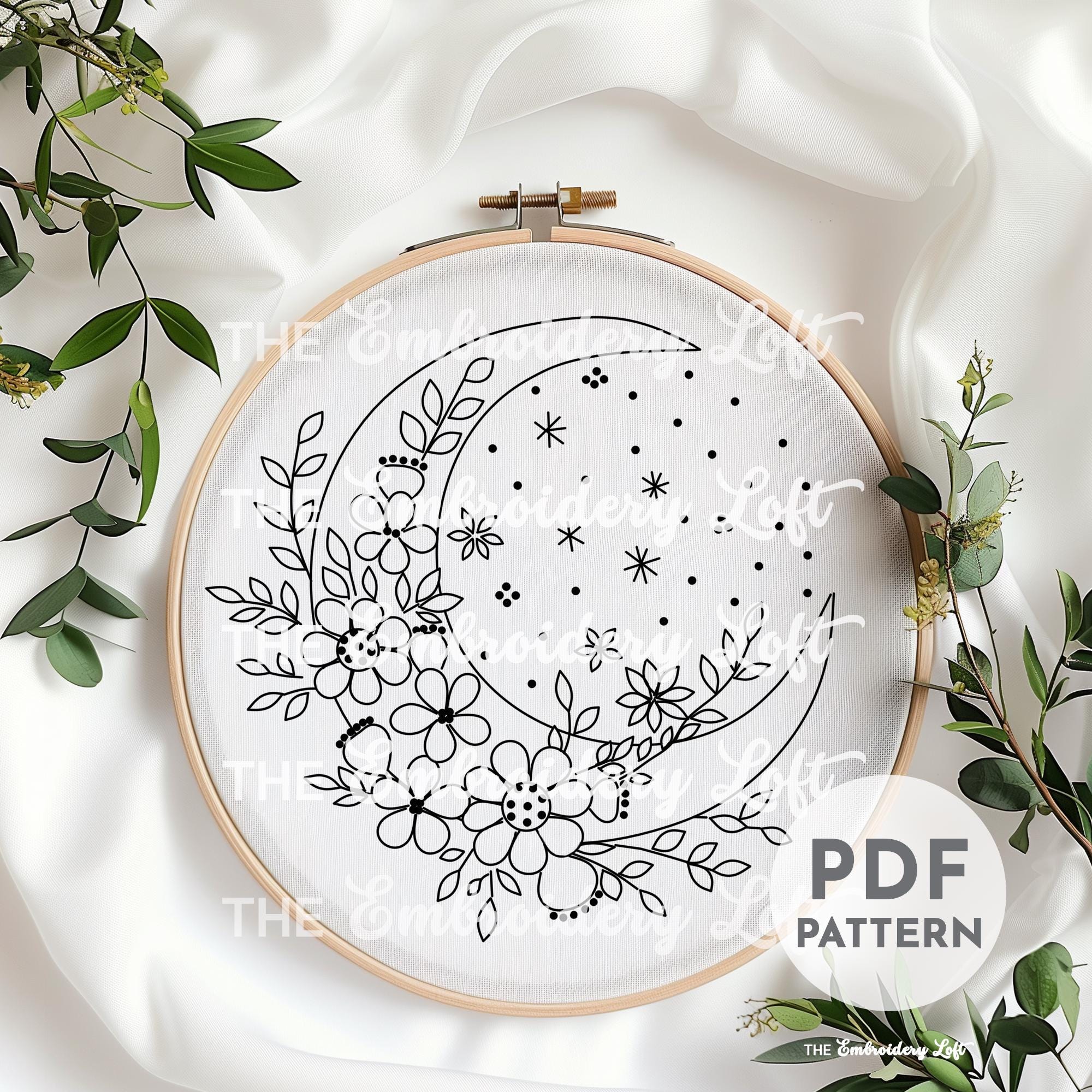 Floral Moon Hand Embroidery Pattern