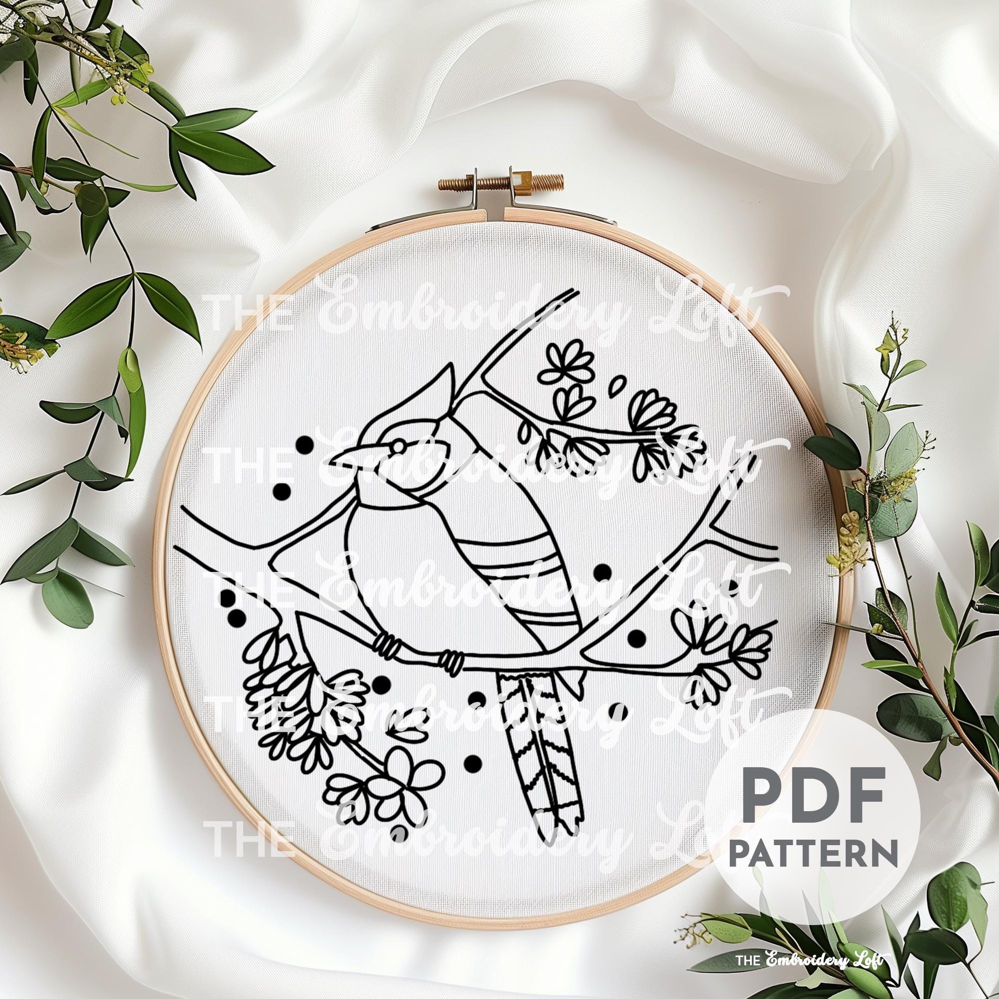 Winter Bluejay Hand Embroidery Pattern