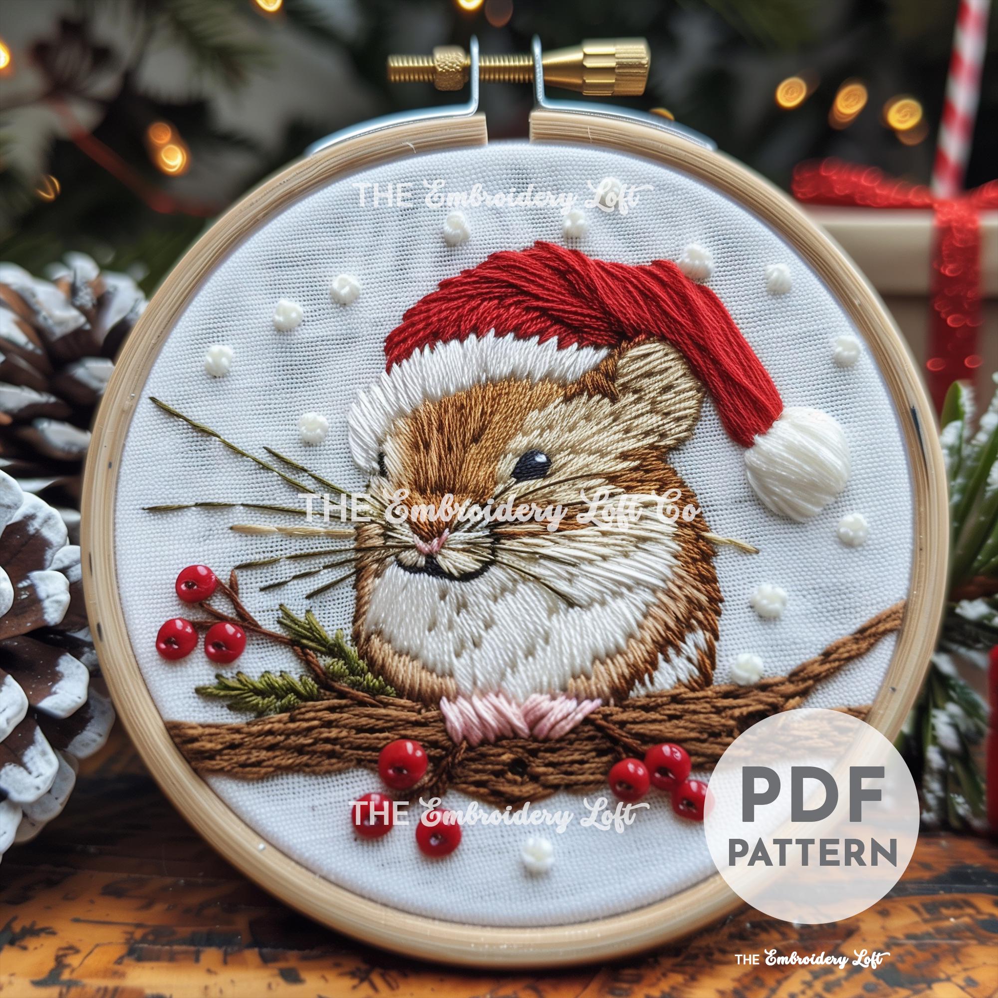 Christmas Hamster Hand Embroidery Pattern