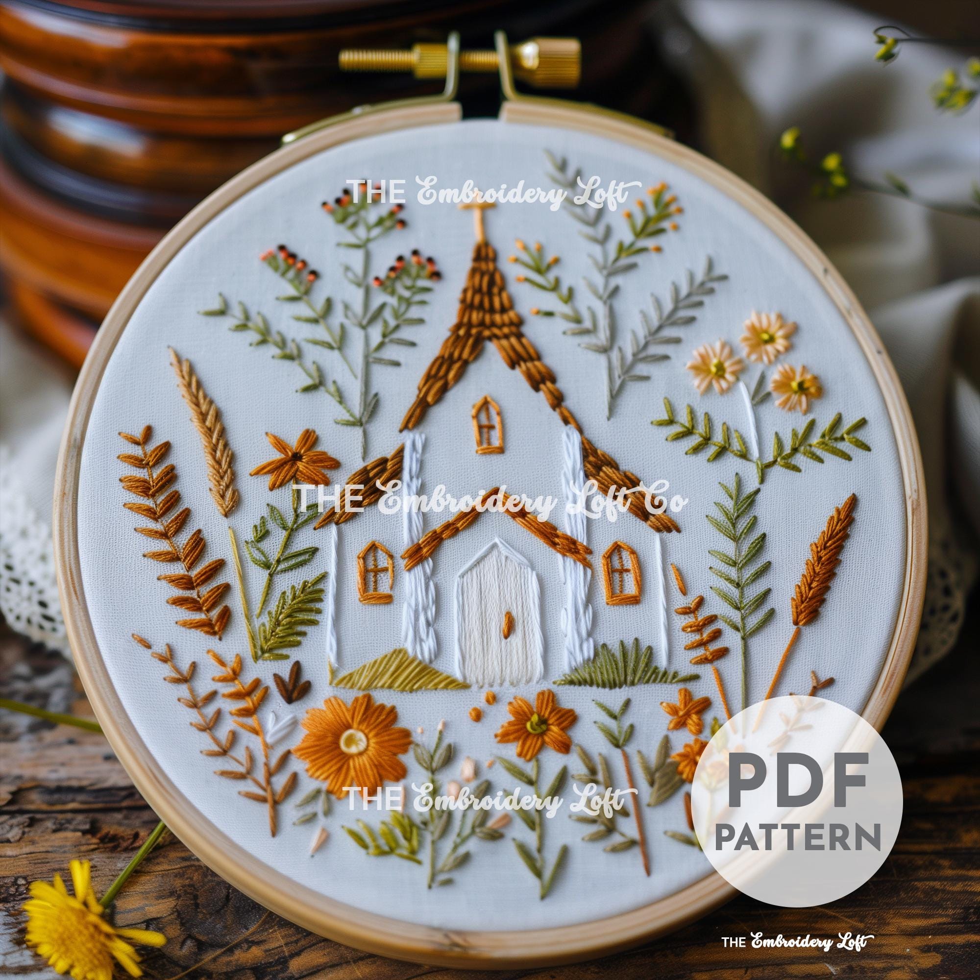 Floral Church Embroidery Pattern