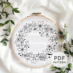 Pink Floral Wreath Hand Embroidery Pattern