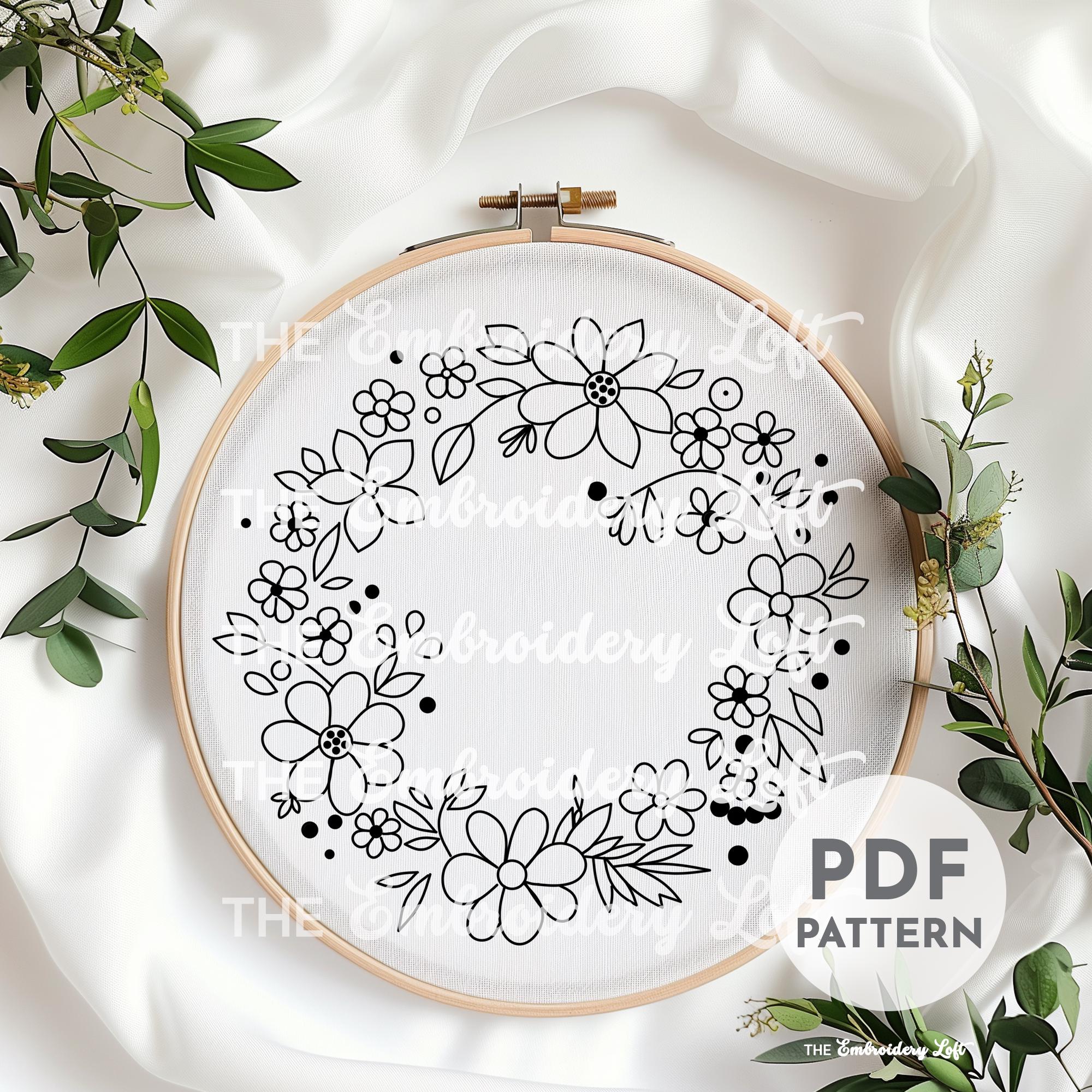 Pink Floral Wreath Hand Embroidery Pattern