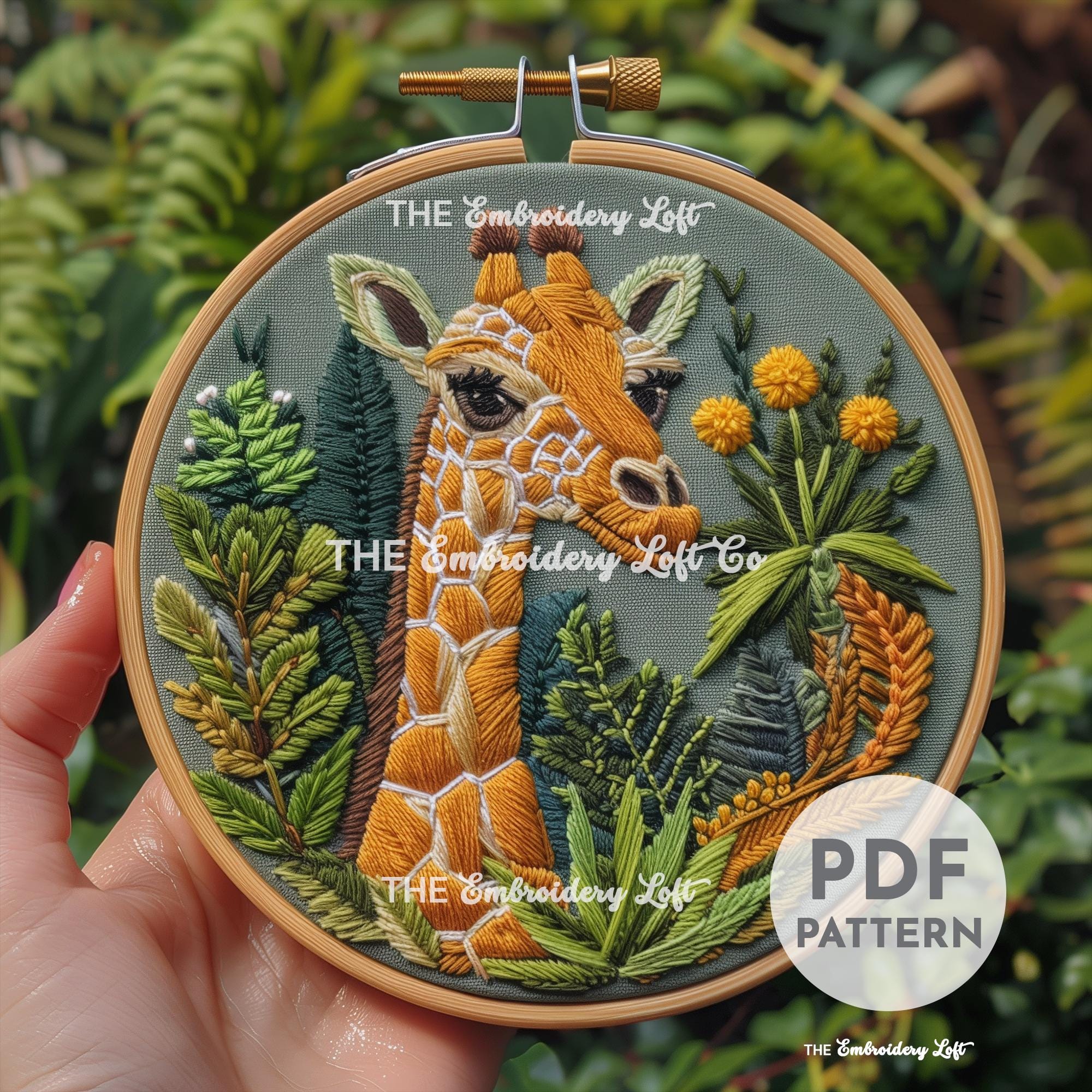 Floral Giraffe Hand Embroidery Pattern
