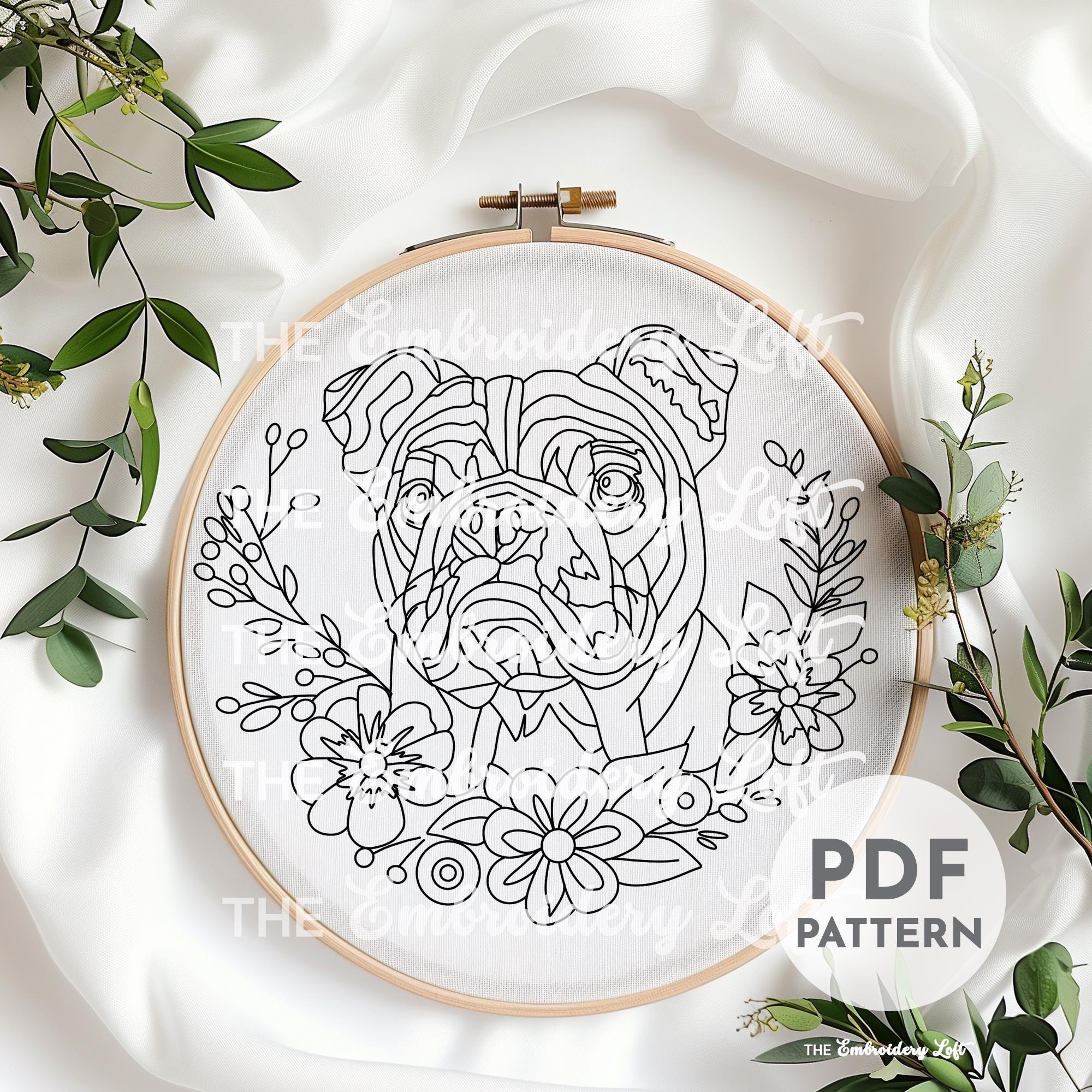 English Bulldog Hand Embroidery Pattern