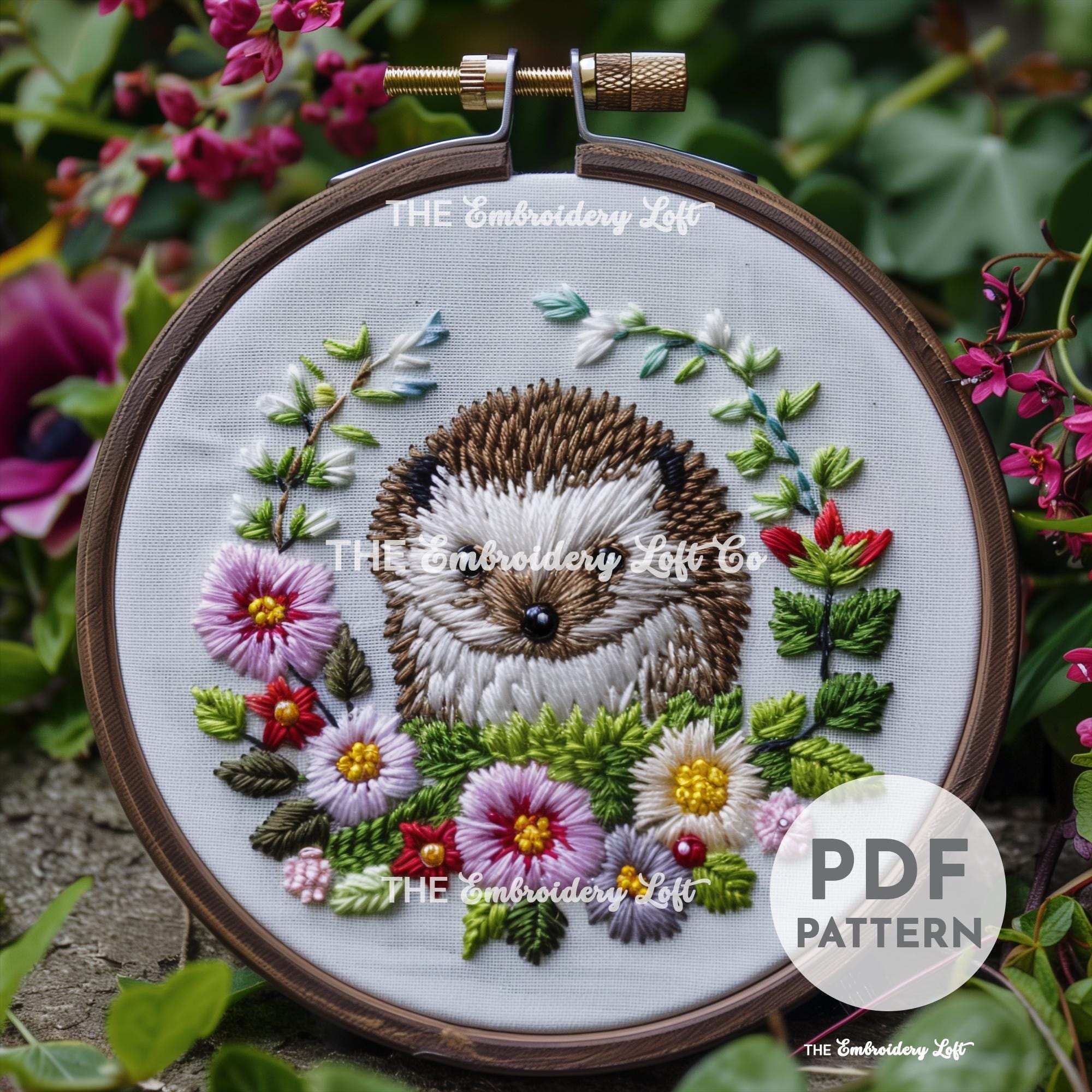 Floral Hedgehog Hand Embroidery Pattern