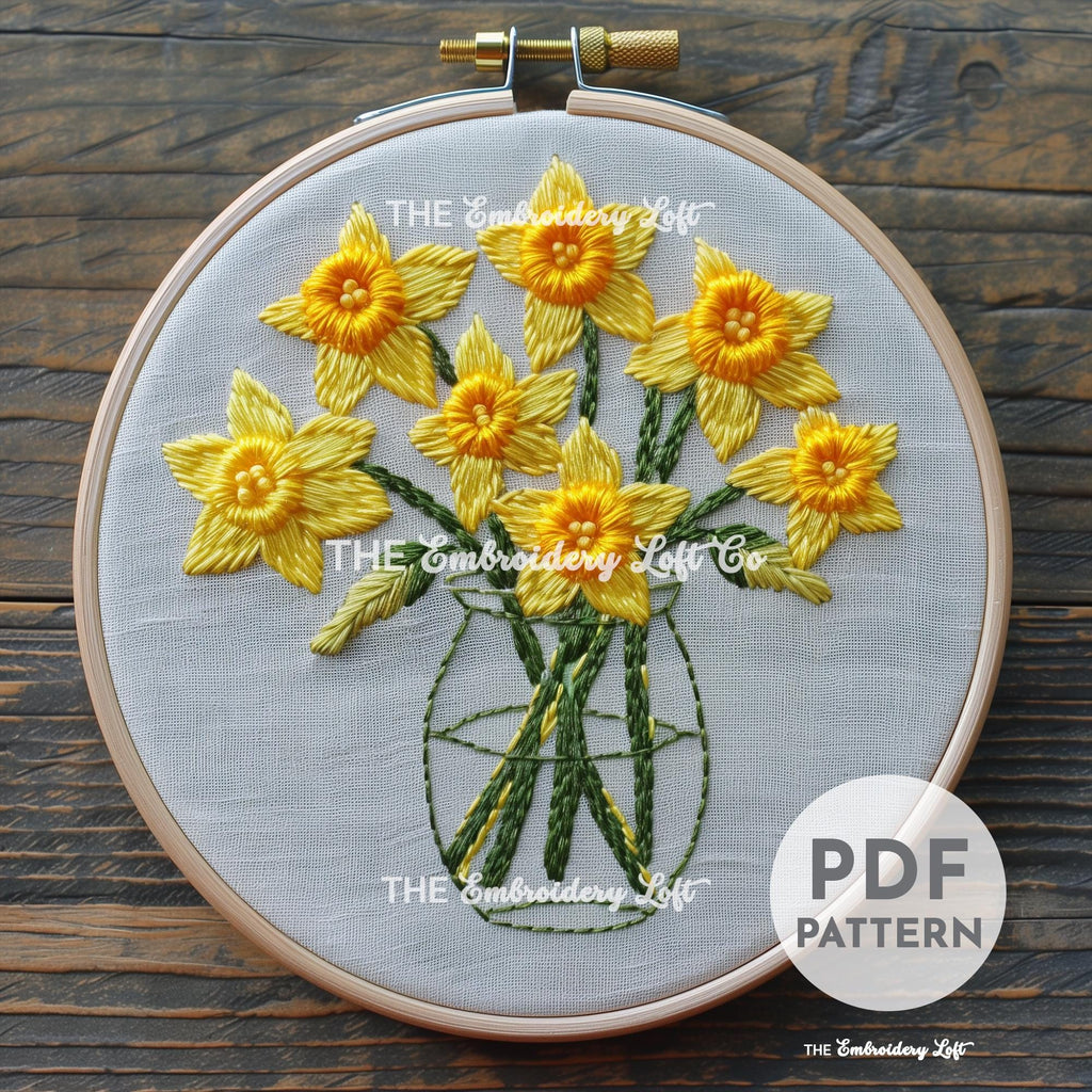 Vase of Daffodils Hand Embroidery Pattern
