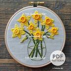 Vase of Daffodils Hand Embroidery Pattern