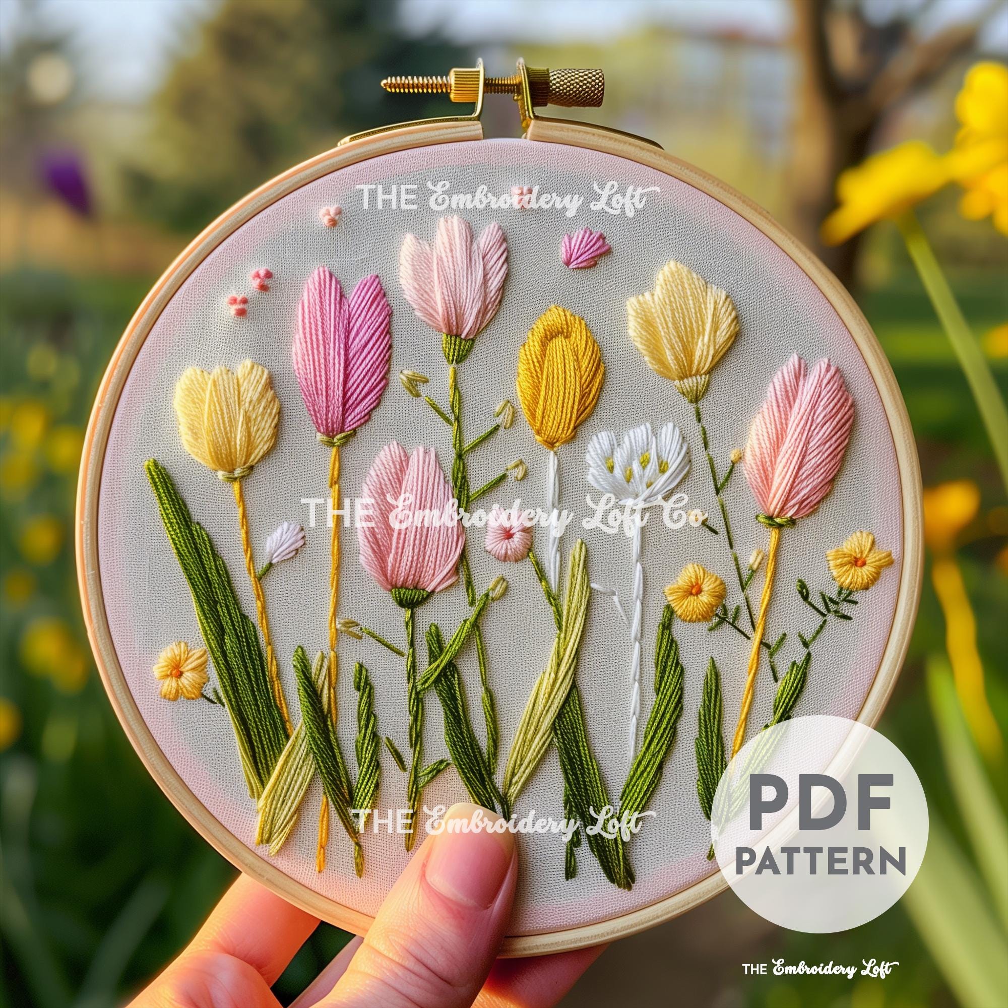 Colorful Tulips Hand Embroidery Pattern