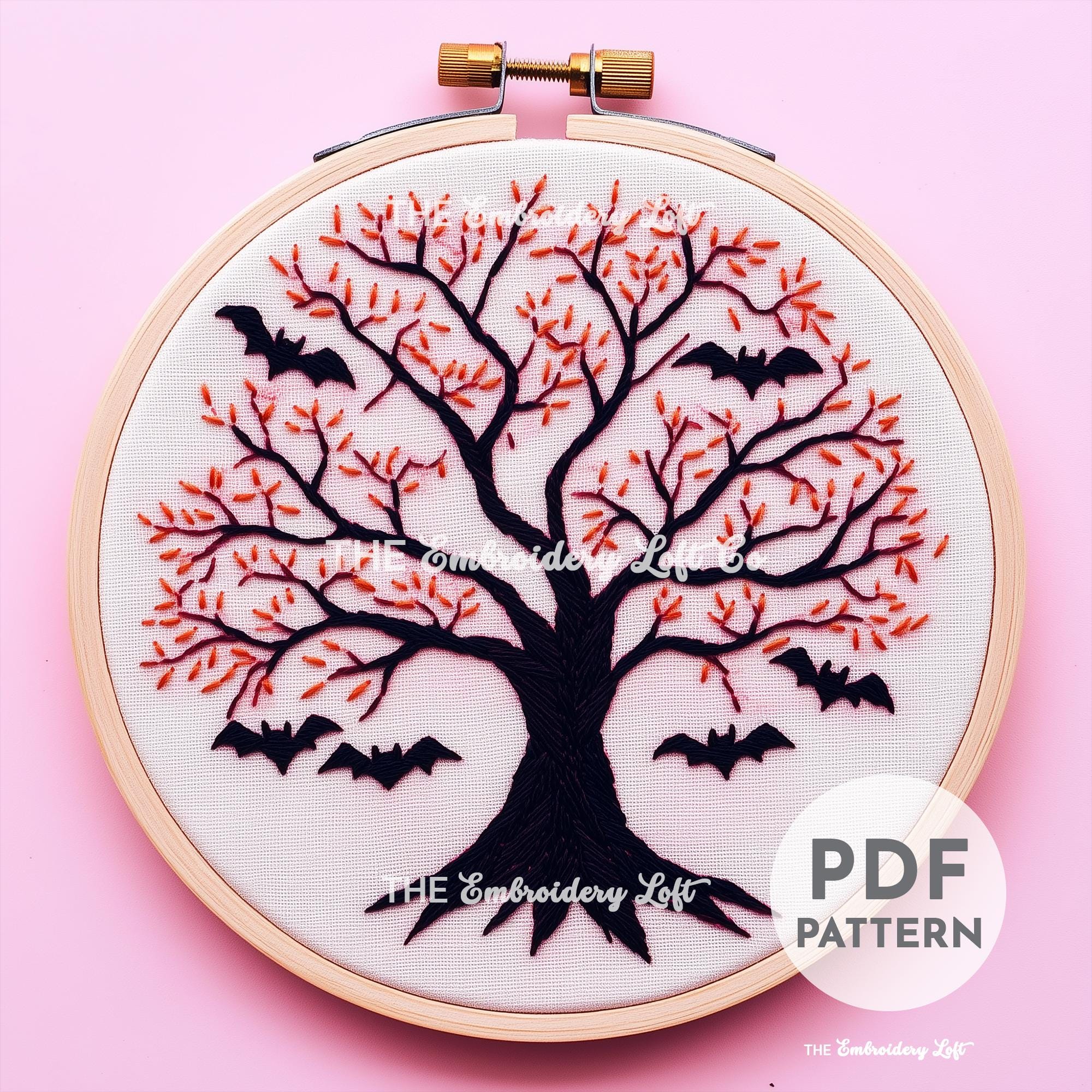 Pink Haunted Tree Hand Embroidery Pattern