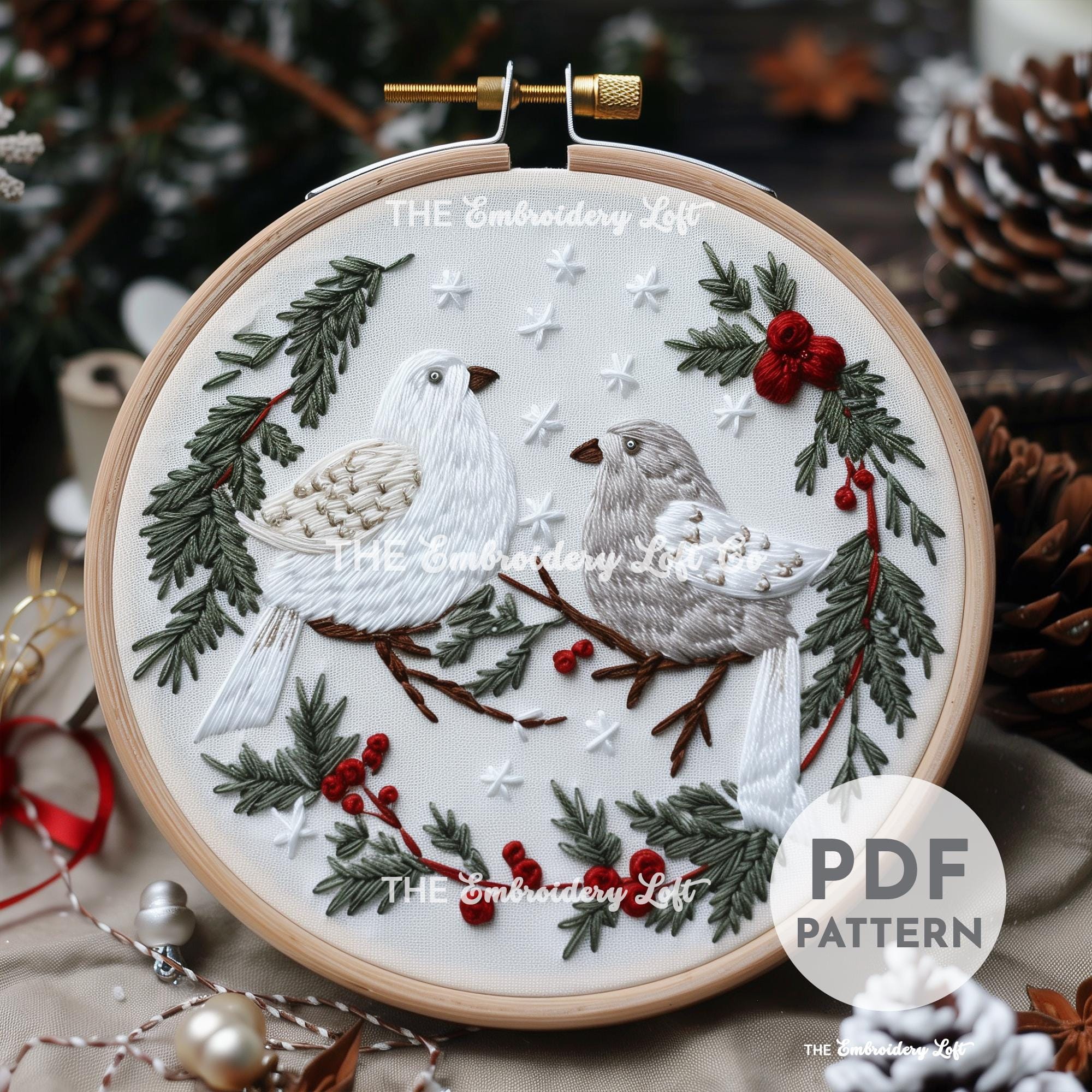 Twelve Days of Christmas, Two Turtle Doves Hand Embroidery Pattern