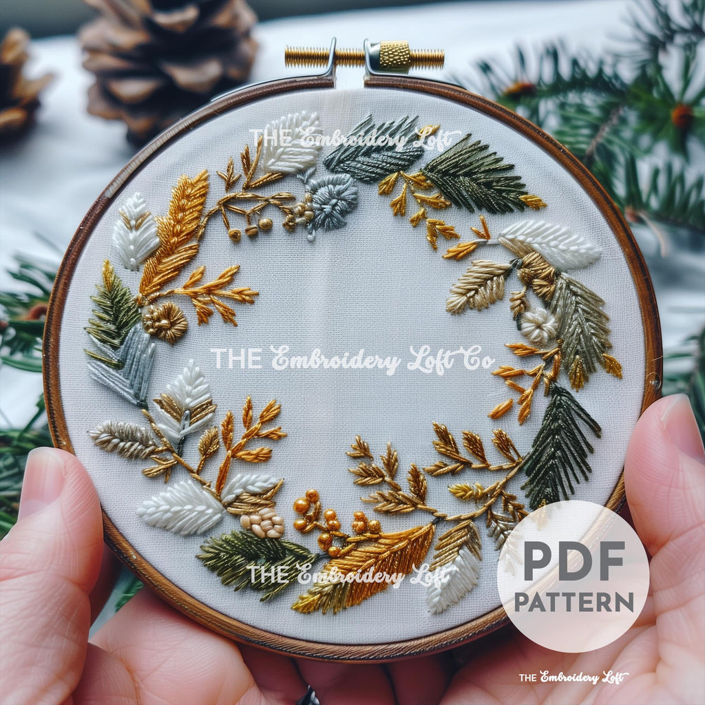 Winter Wreath Hand Embroidery Pattern